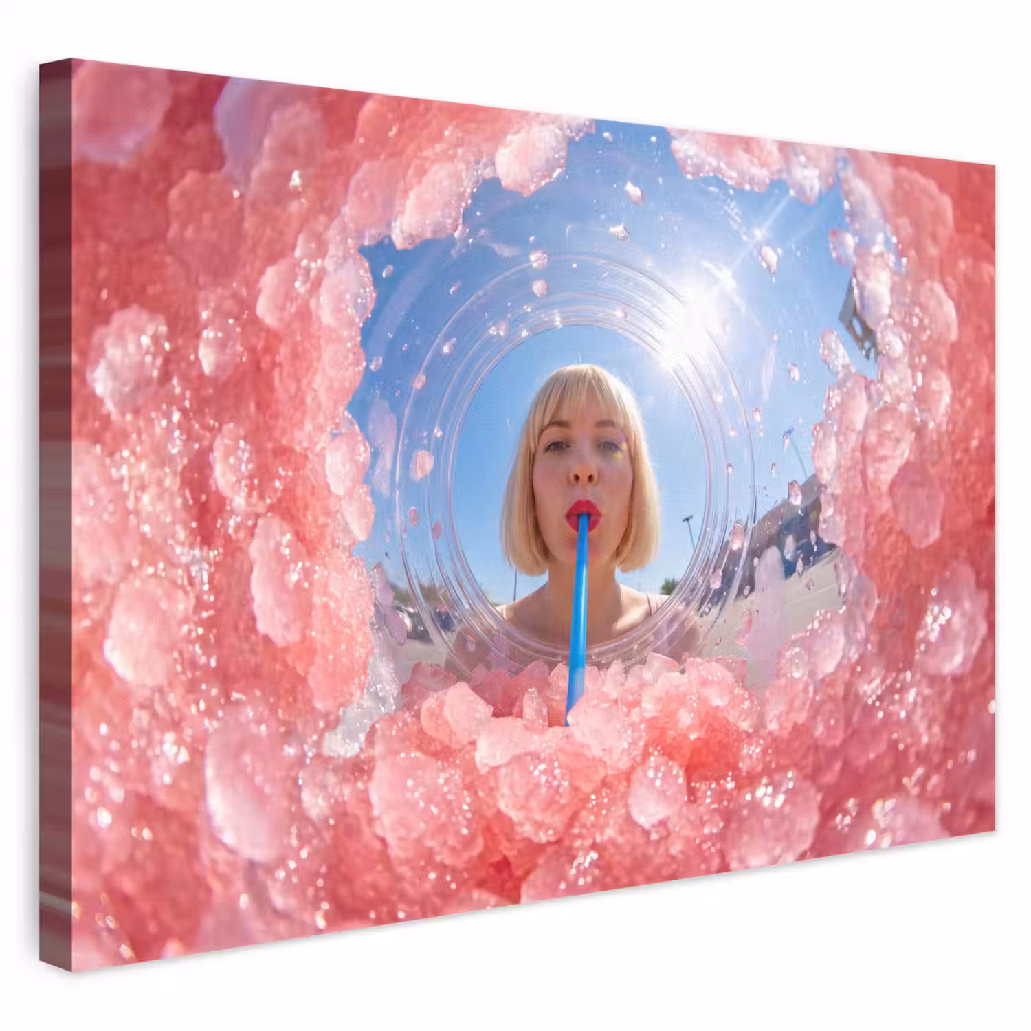 Vrouw - Drank - Zomer - Roze - Blauw canvas 2cm klein -3d