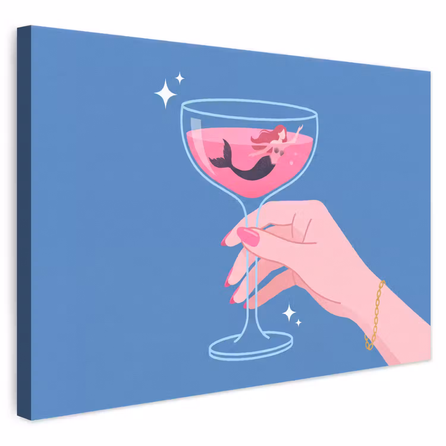Vrouw - Glas - Abstract - Roze - Blauw canvas 2cm klein -3d