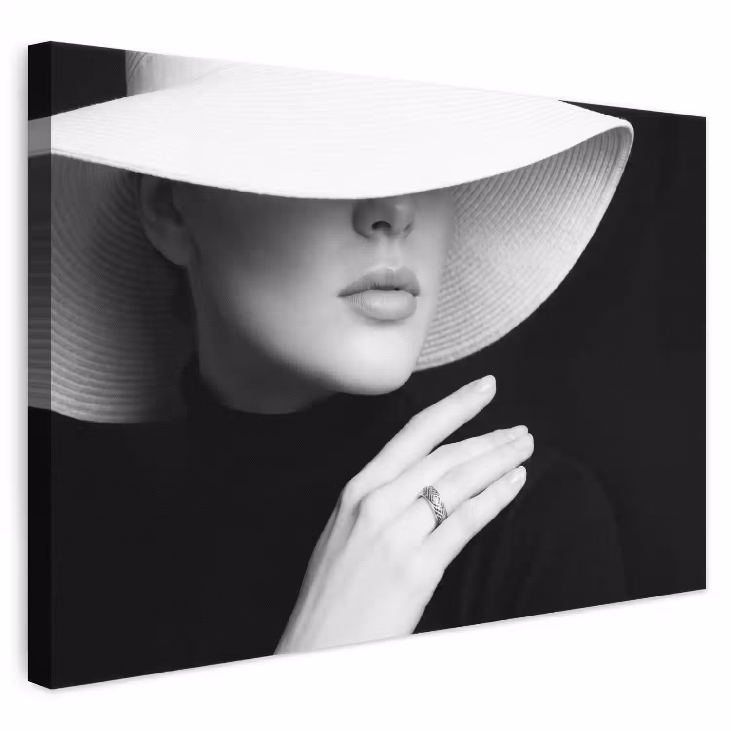 Vrouw - Hoed - Hand - Zwart - Wit - Klassiek canvas 2cm klein -3d