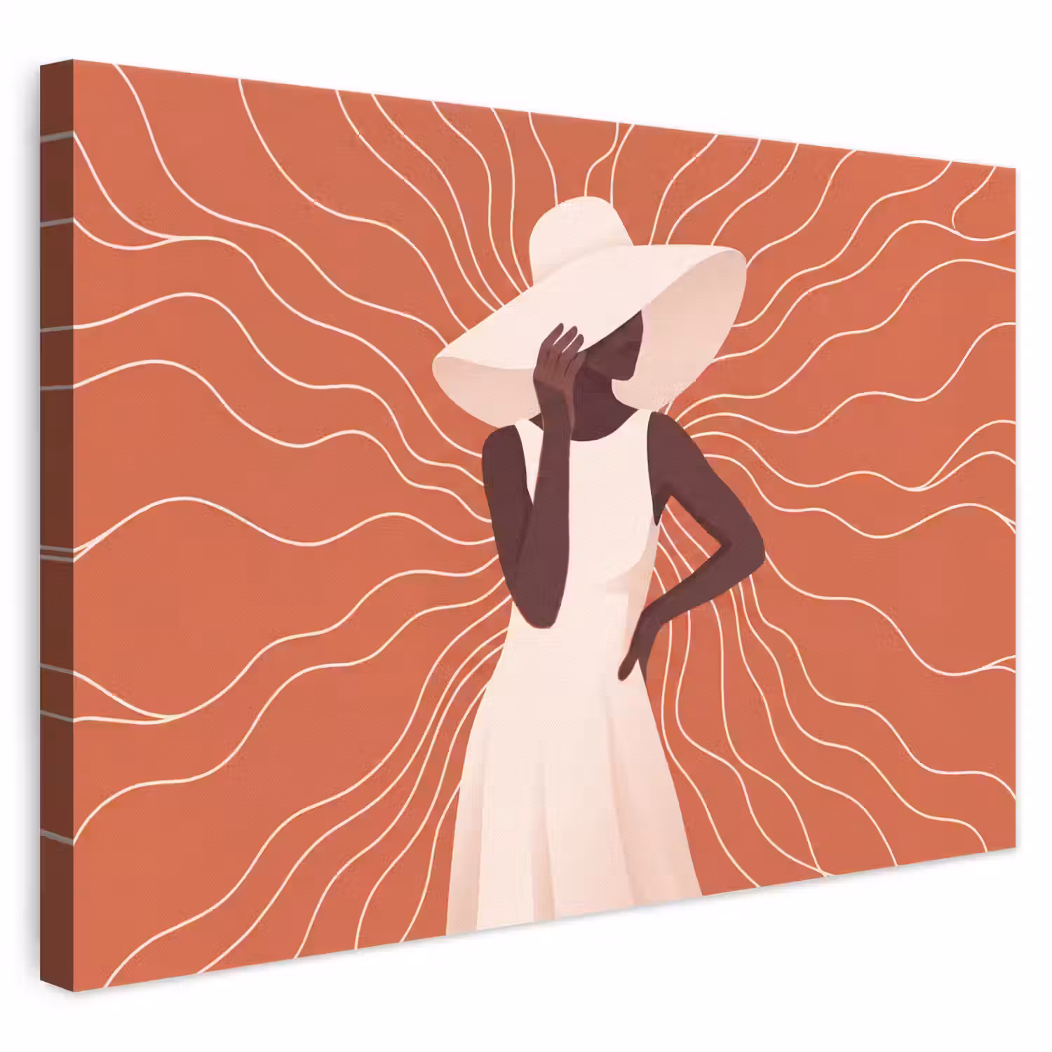 Vrouw - Hoed - Portret - Modern - Beige canvas 2cm klein -3d