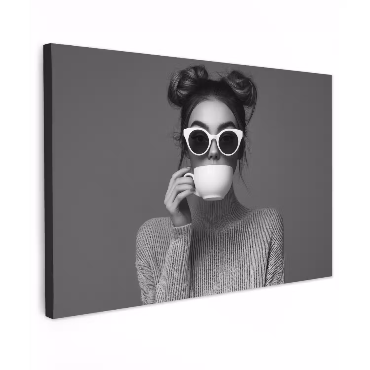 Vrouw - Koffie - Zwart - Wit canvas 2cm klein -z3d