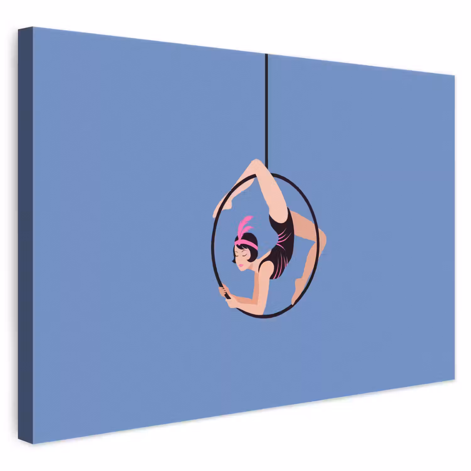 Vrouw - Aerial hoop - Art deco - Illustratie - Blauw canvas 2cm klein -3d