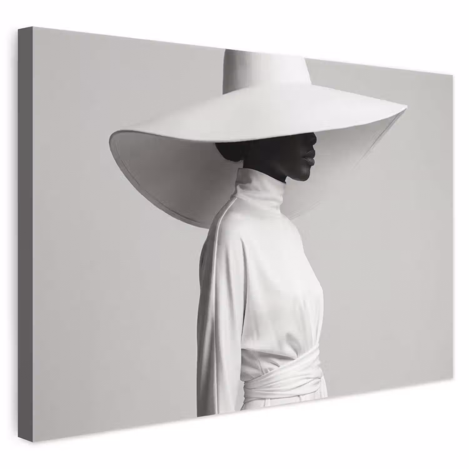 Vrouw - Profiel - Hoed - Zwart - Wit - Minimalistisch canvas 2cm klein -3d