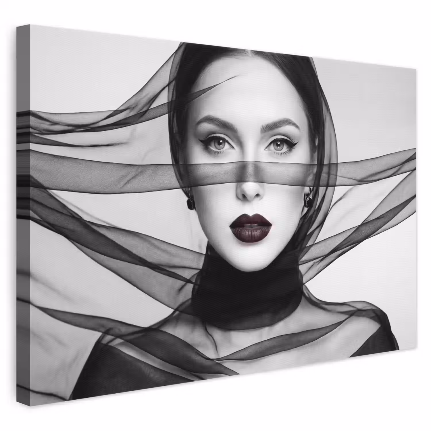 Vrouw - Sluier - Portret - Zwart - Wit - Elegant canvas 2cm klein -3d