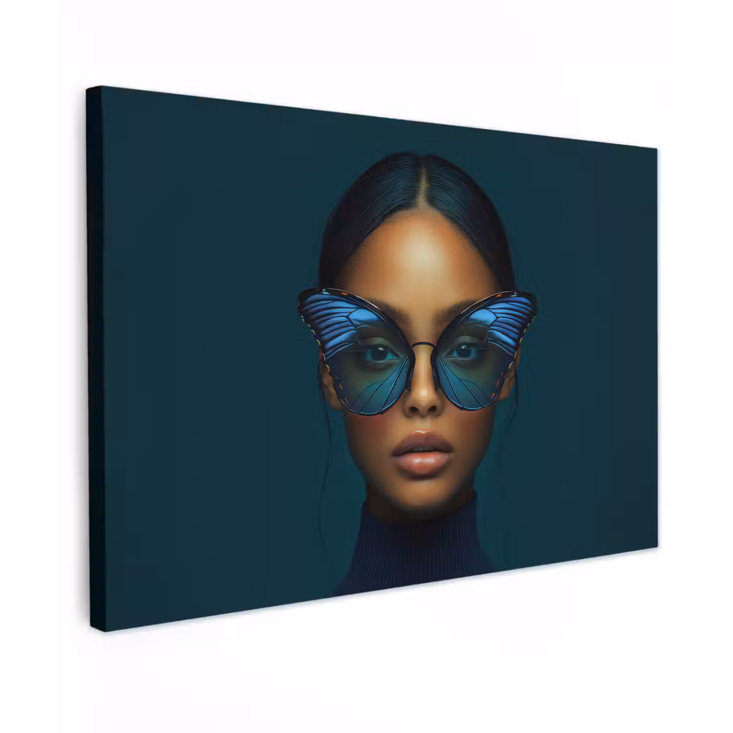 Vrouw - Vlinder - Bril - Blauw - Modern - Portret canvas 2cm klein -z3d