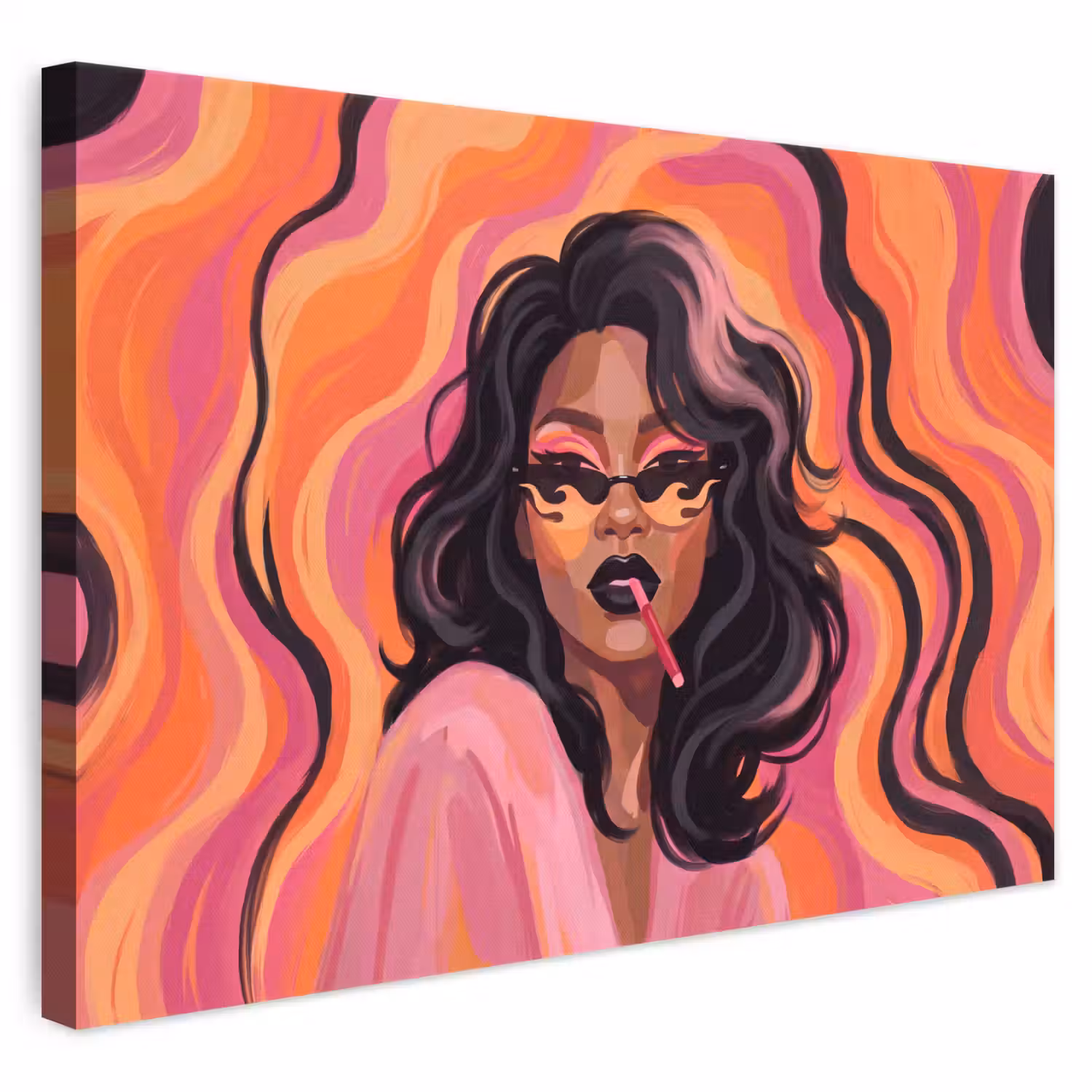 Vrouw - Zonnebril - Modern - Portret - Oranje canvas 2cm klein -3d