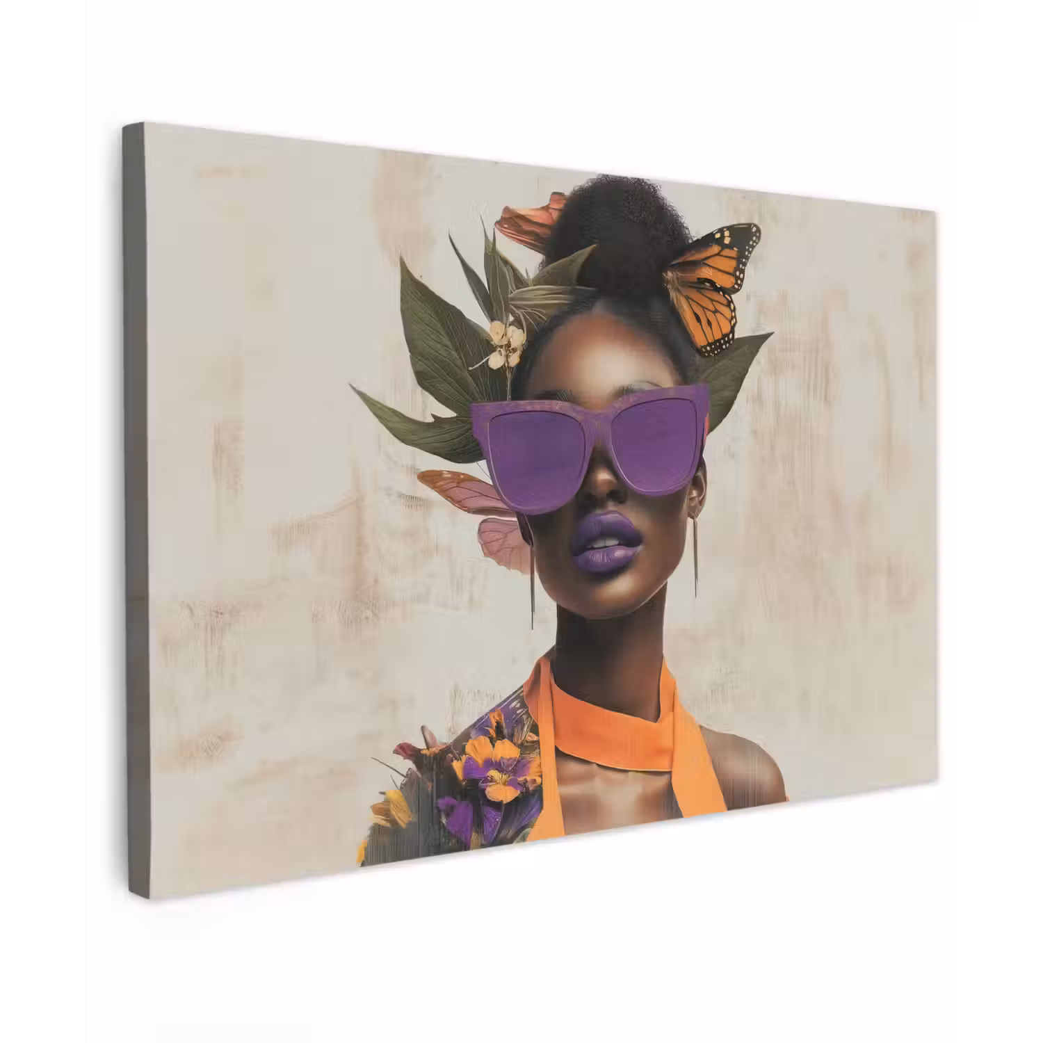 Vrouw - Zonnebril - Vlinder - Bloemen canvas 2cm klein -z3d