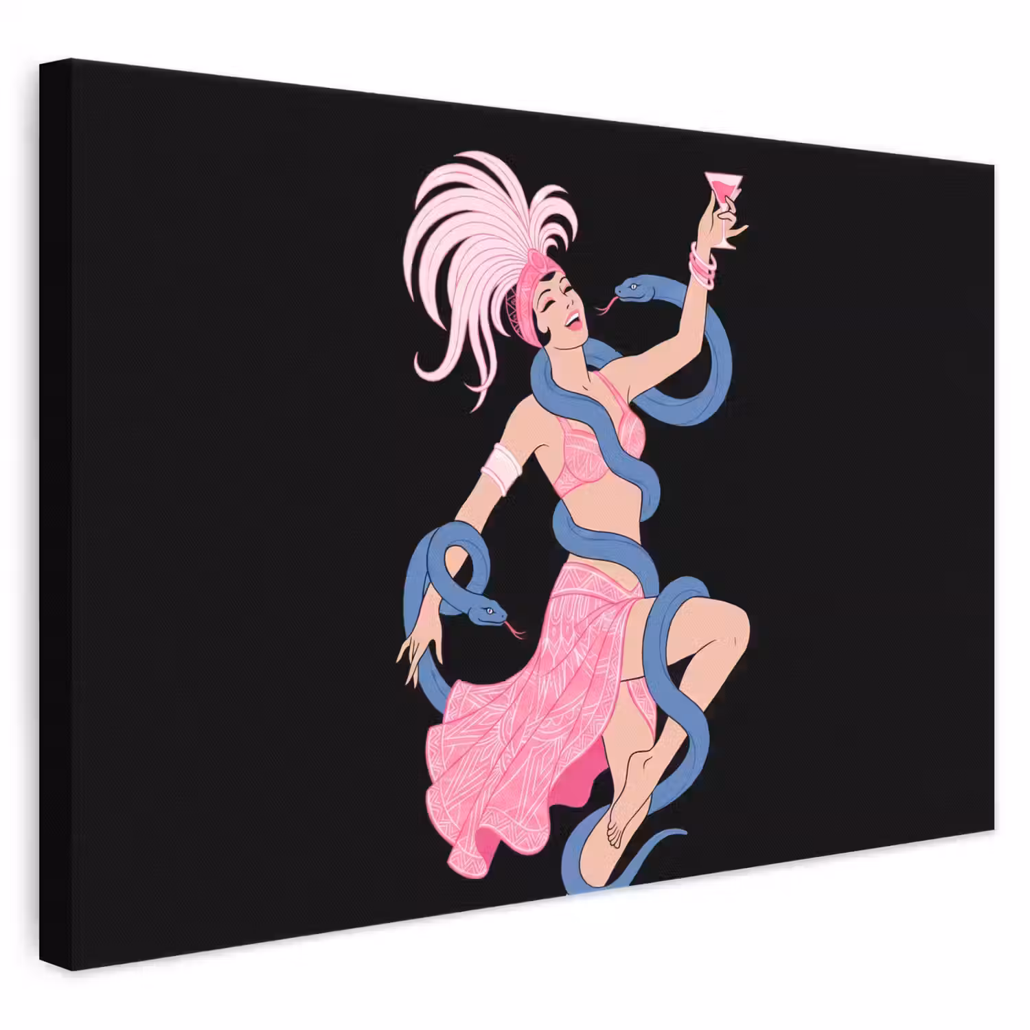 Vrouw - Danseres - Slangen - Art Deco - Roze canvas 2cm klein -3d