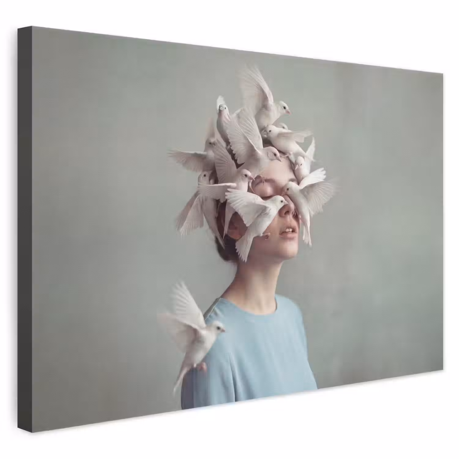 Vrouw - Vogels - Abstract - Modern - Wit canvas 2cm klein -3d