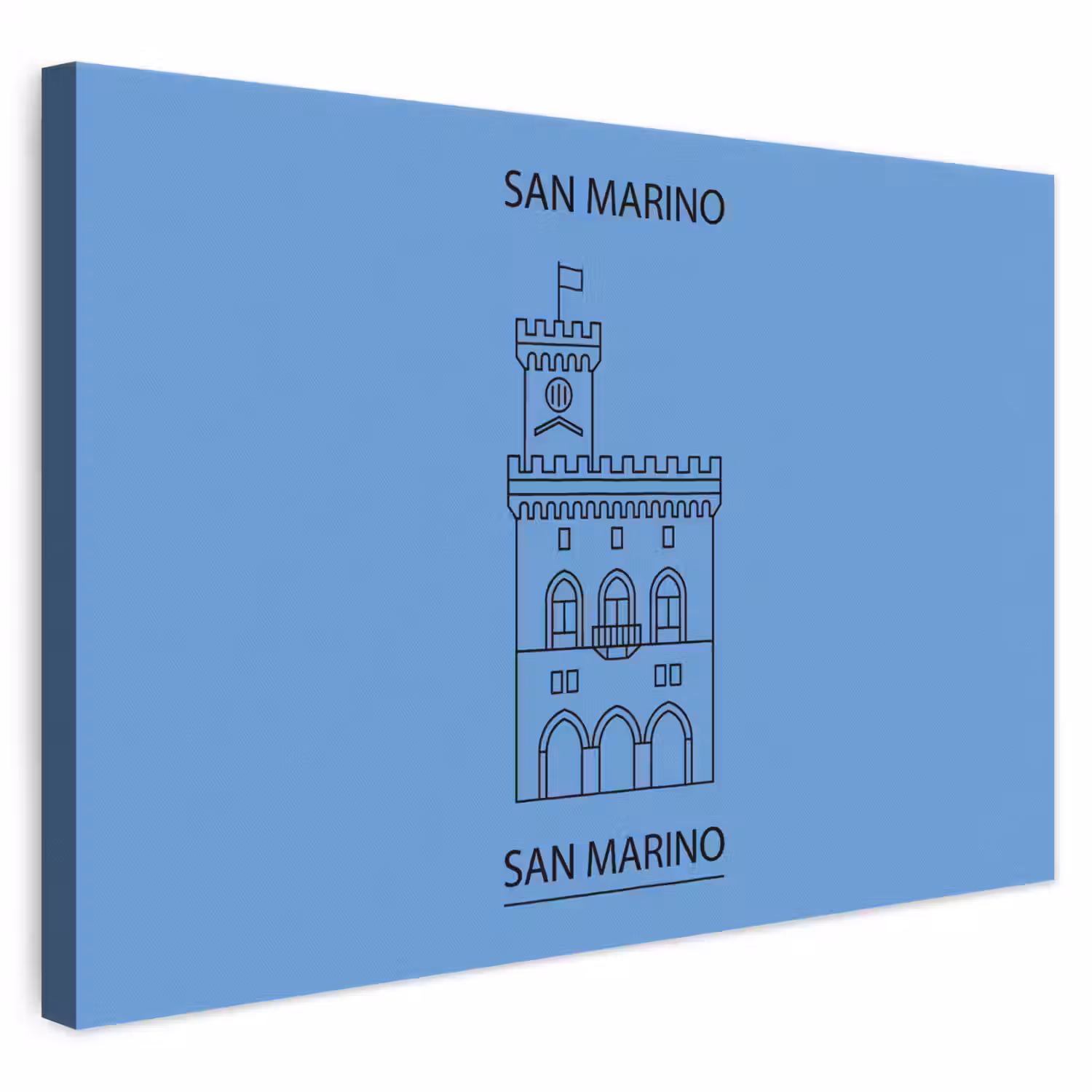 Gebouw - San Marino - Architectuur - Lijntekening - Blauw canvas 2cm klein -3d