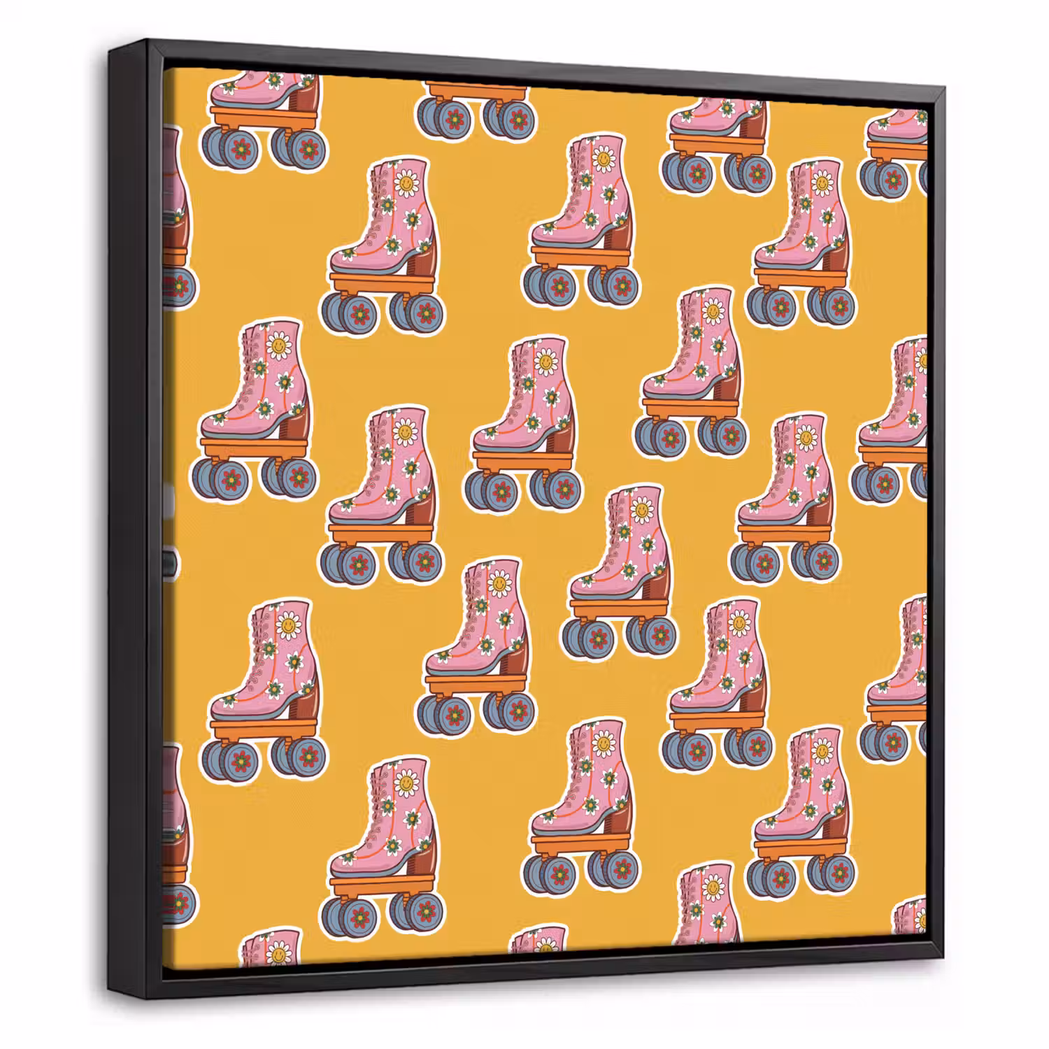 Geel - Rolschaatsen - Patroon Canvas met baklijst klein 1124 -threedimensional_3d_global