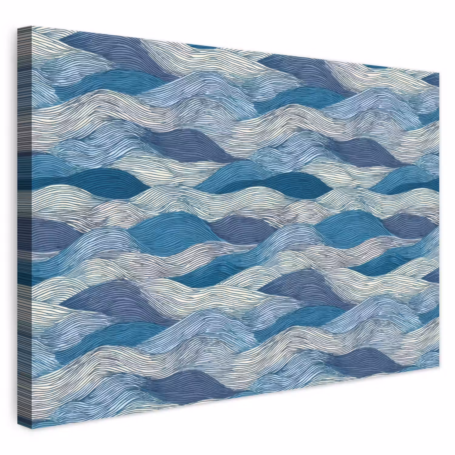 Getekend - Blauw - Wit - Golvend - Streepjes canvas 2cm klein 34 -3d