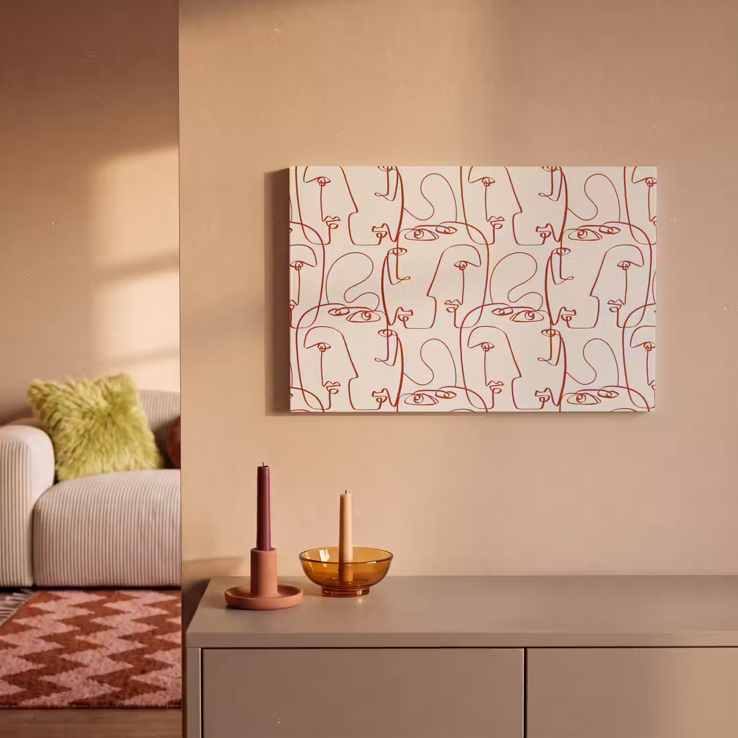 Gezichten - Abstract - Rood - Beige canvas 2cm klein 34 -sfeer1