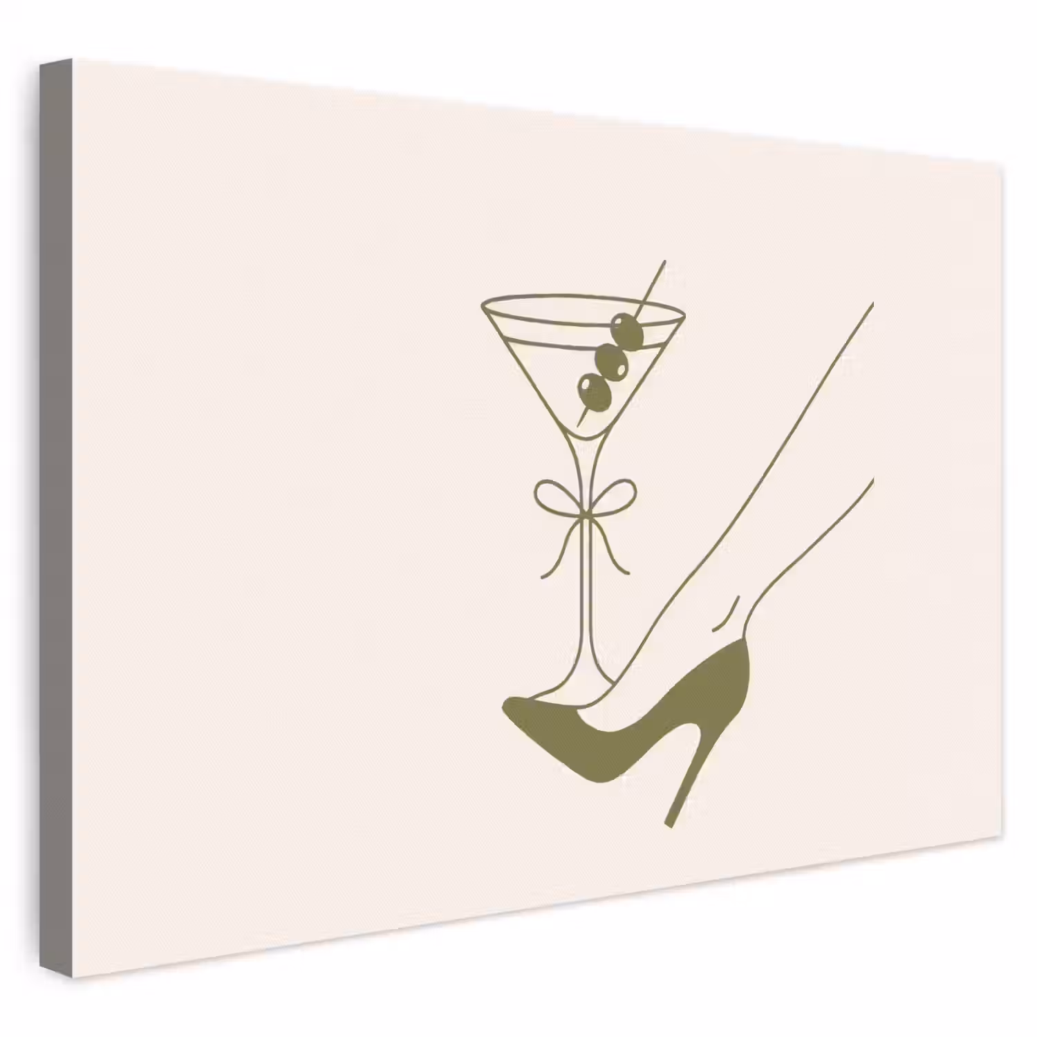 Drank - Martini - Hoge hak - Mode - Groen canvas 2cm klein -3d