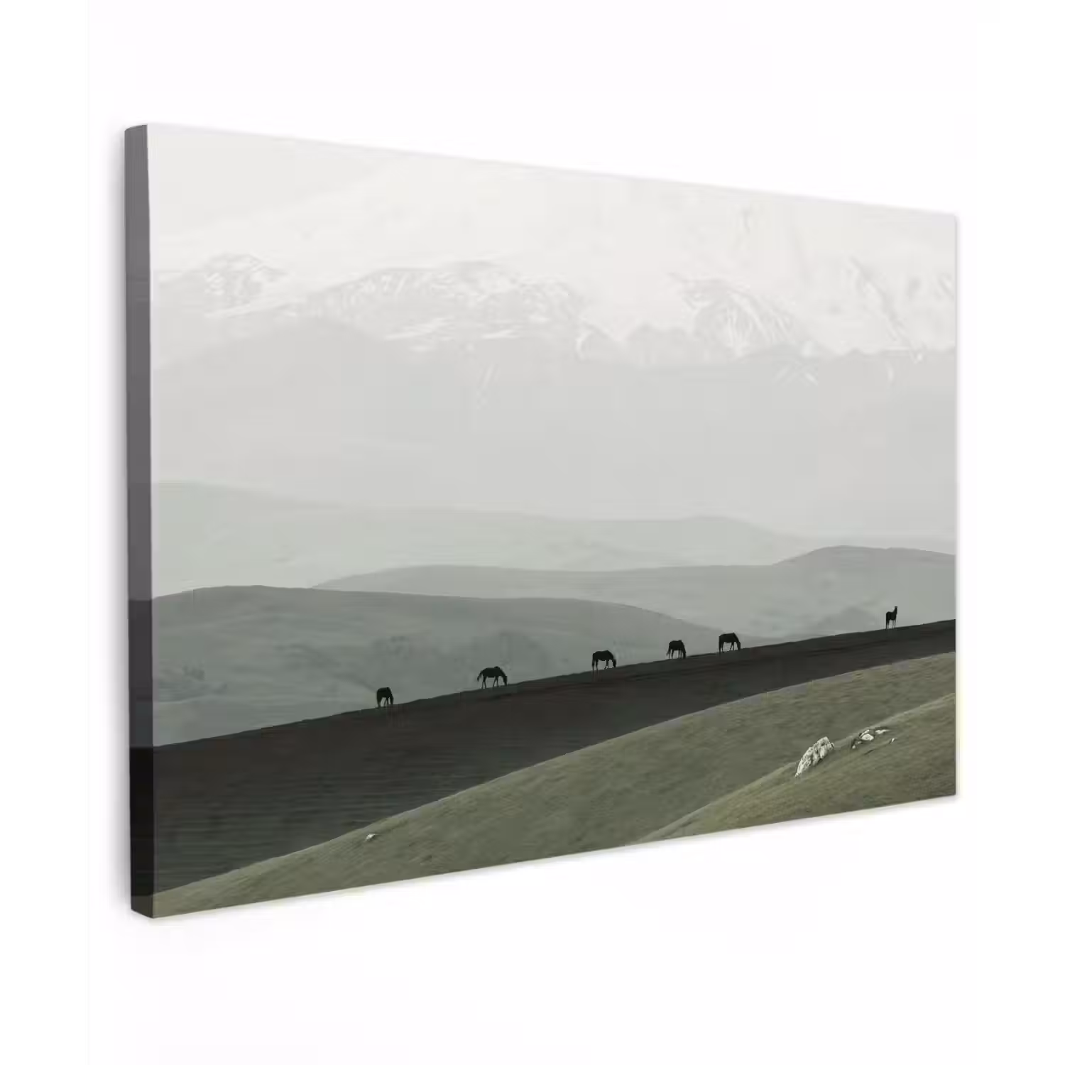 Grijs - Berg - Paarden canvas 2cm klein -z3d