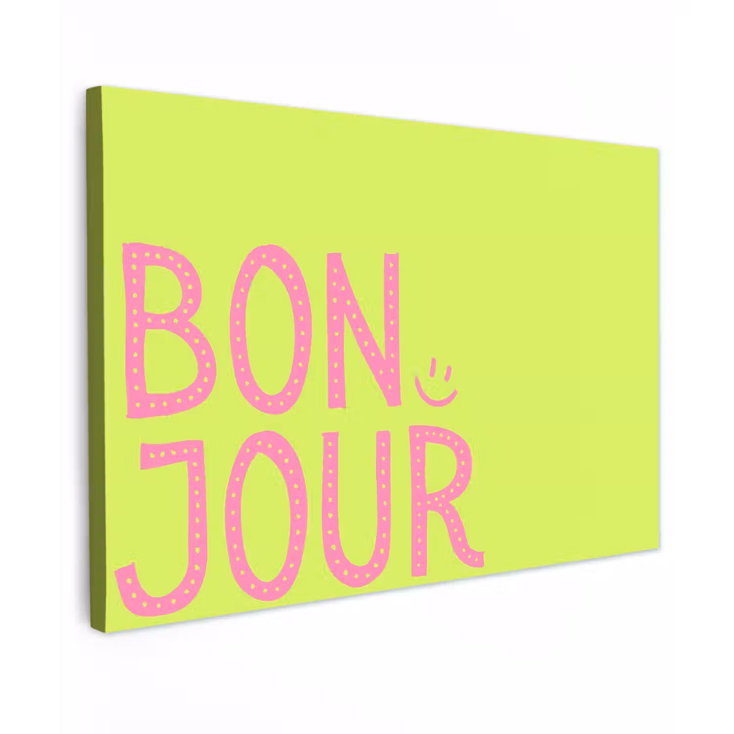 Groen - Smiley - Bonjour - Roze canvas 2cm klein -z3d