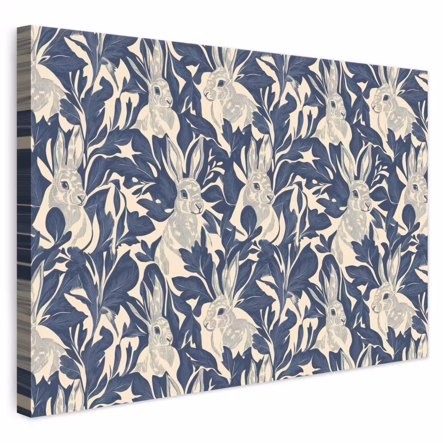Hazen - Bladeren - Patroon - Blauw - Beige canvas 2cm klein 34 -3d