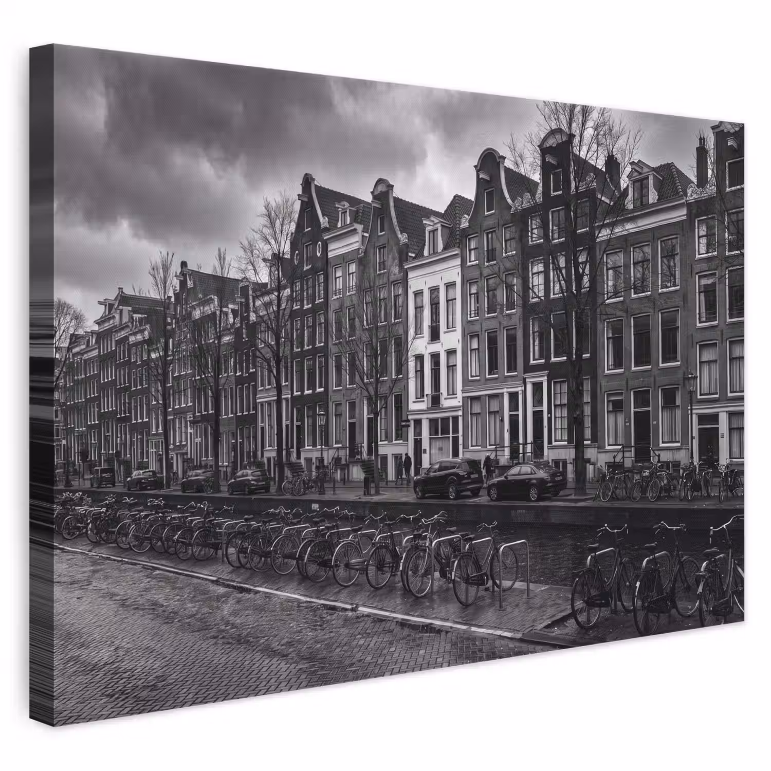 Huis - Gracht - Amsterdam - Architectuur - Zwart-wit canvas 2cm klein -3d