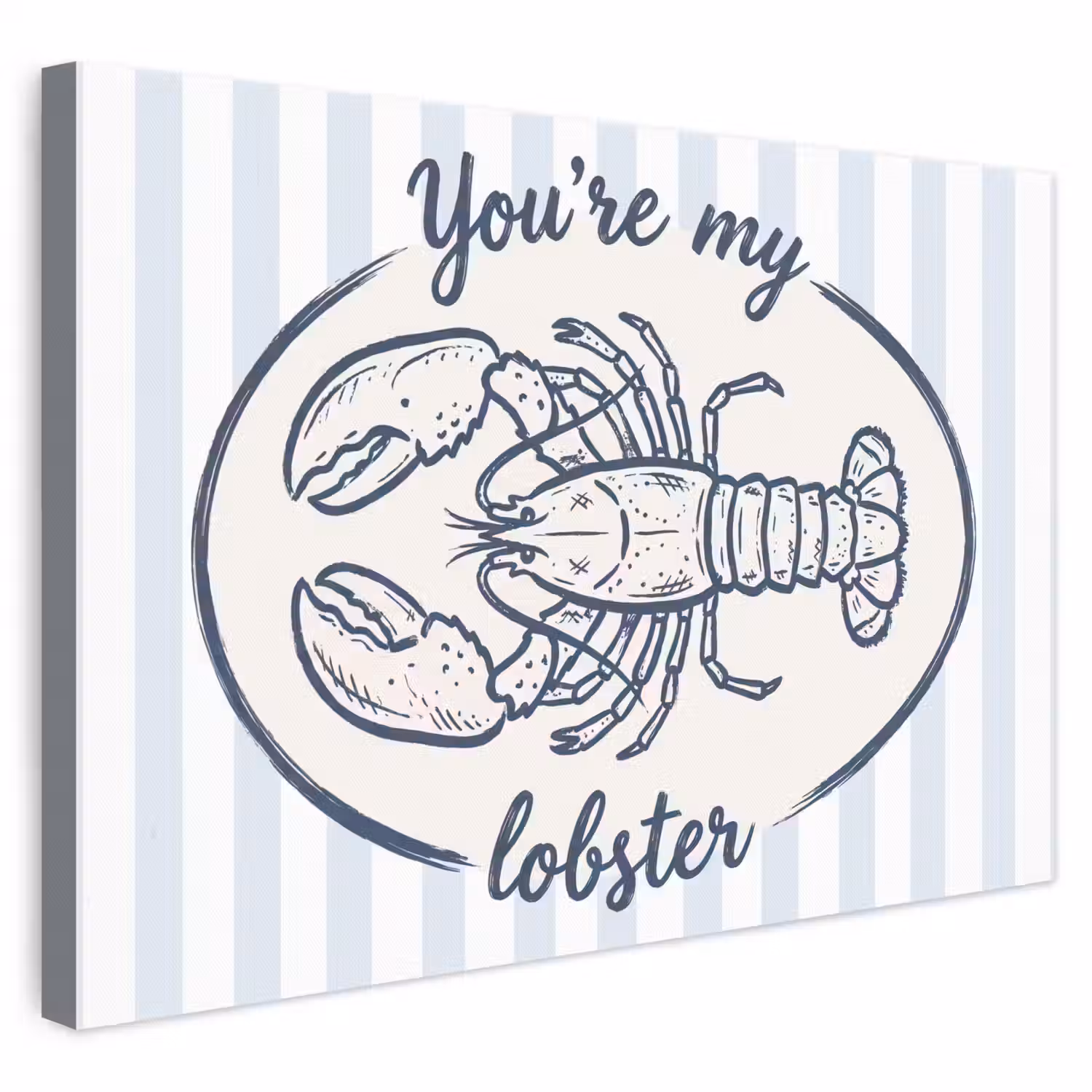 Kreeft - Illustratie - Liefde - Blauw - Decoratie canvas 2cm klein -3d