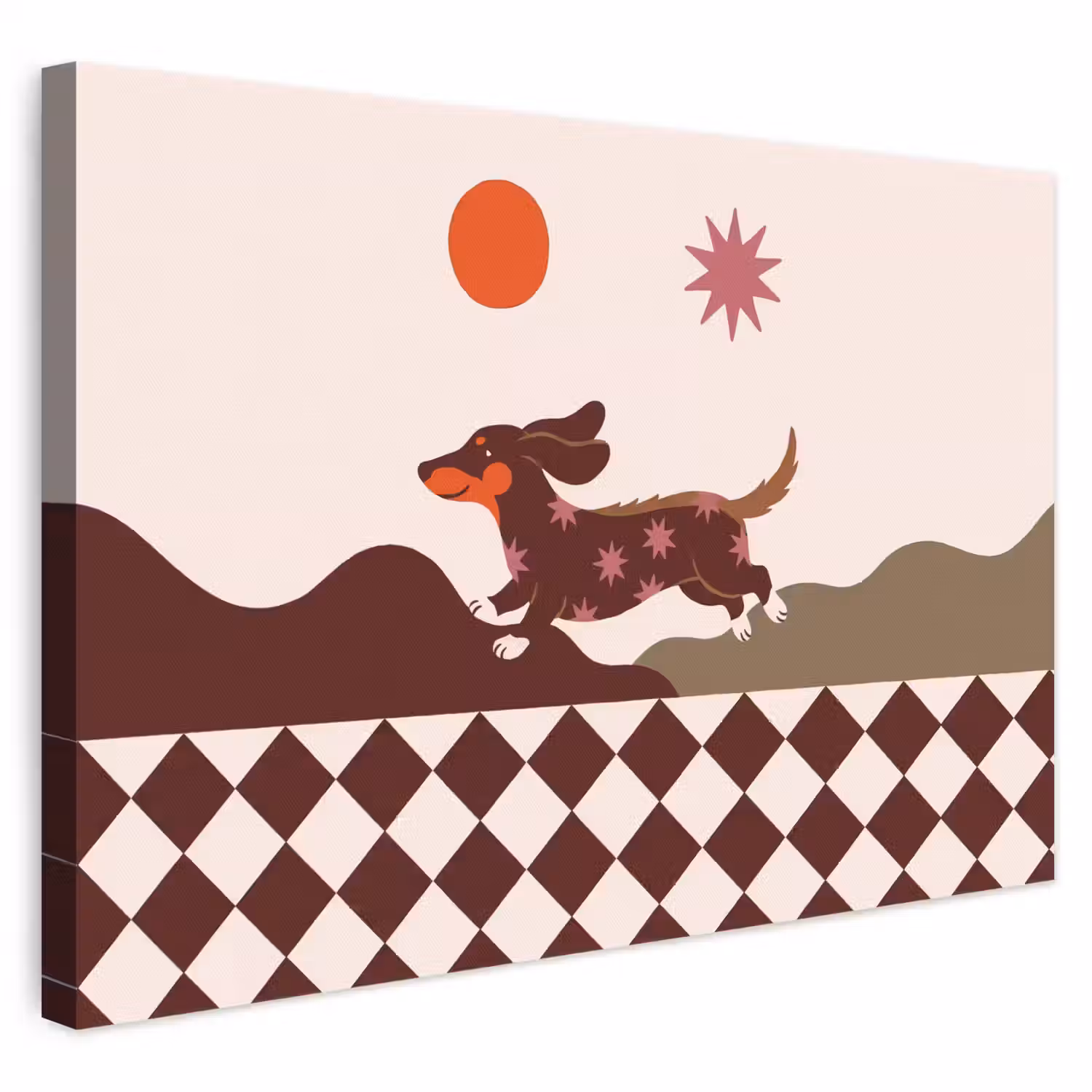 Hond - Abstract - Dieren - Modern - Bruin canvas 2cm klein -3d