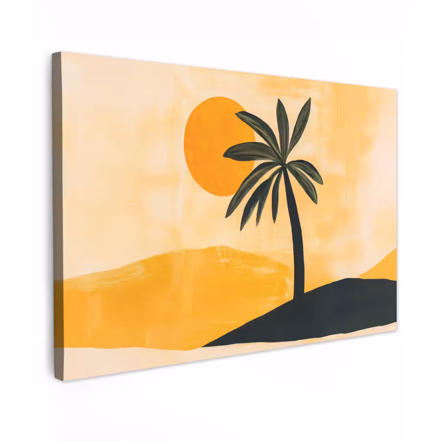 Illustratie - Palmboom - Zon - Heuvels canvas 2cm klein -z3d