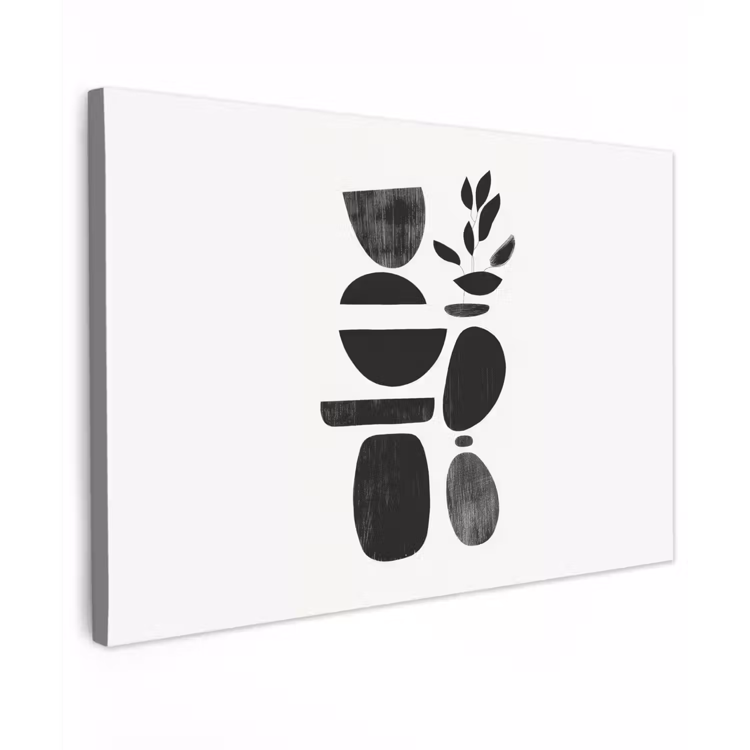 Japandi - Zwart - Abstract canvas 2cm klein -z3d