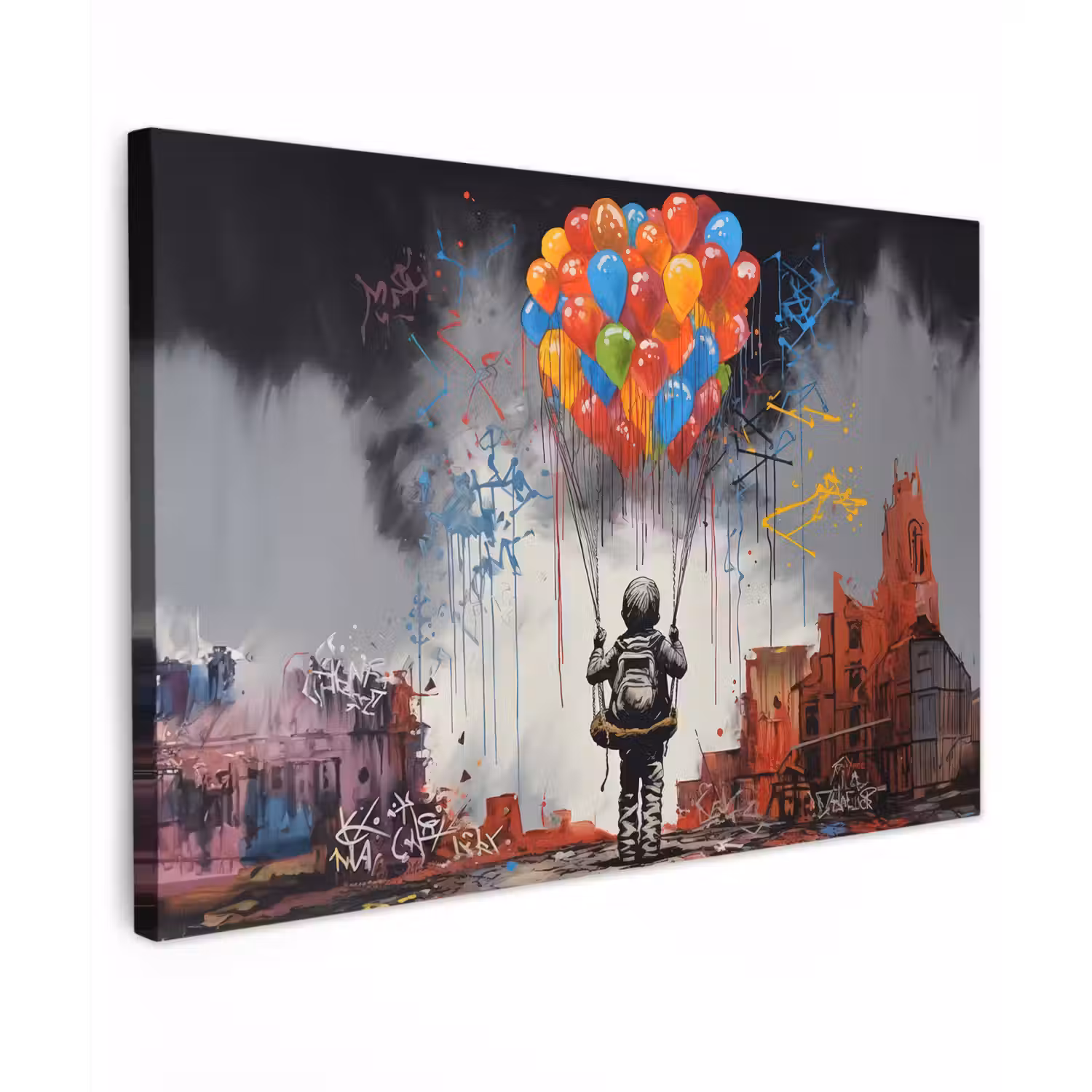 Jongen - Ballonnen - Gebouwen - Kunst canvas 2cm klein -z3d