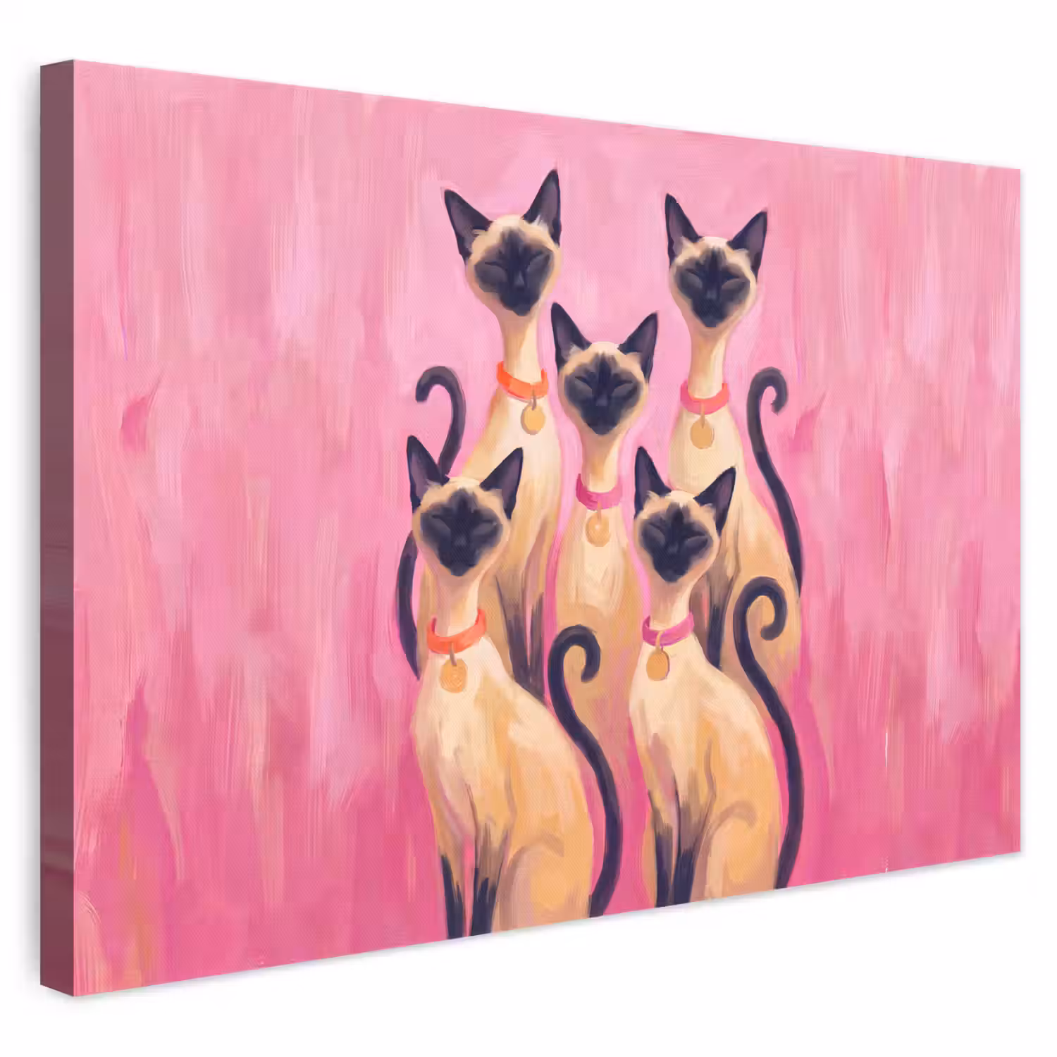 Kat - Groep - Dieren - Modern - Roze canvas 2cm klein -3d