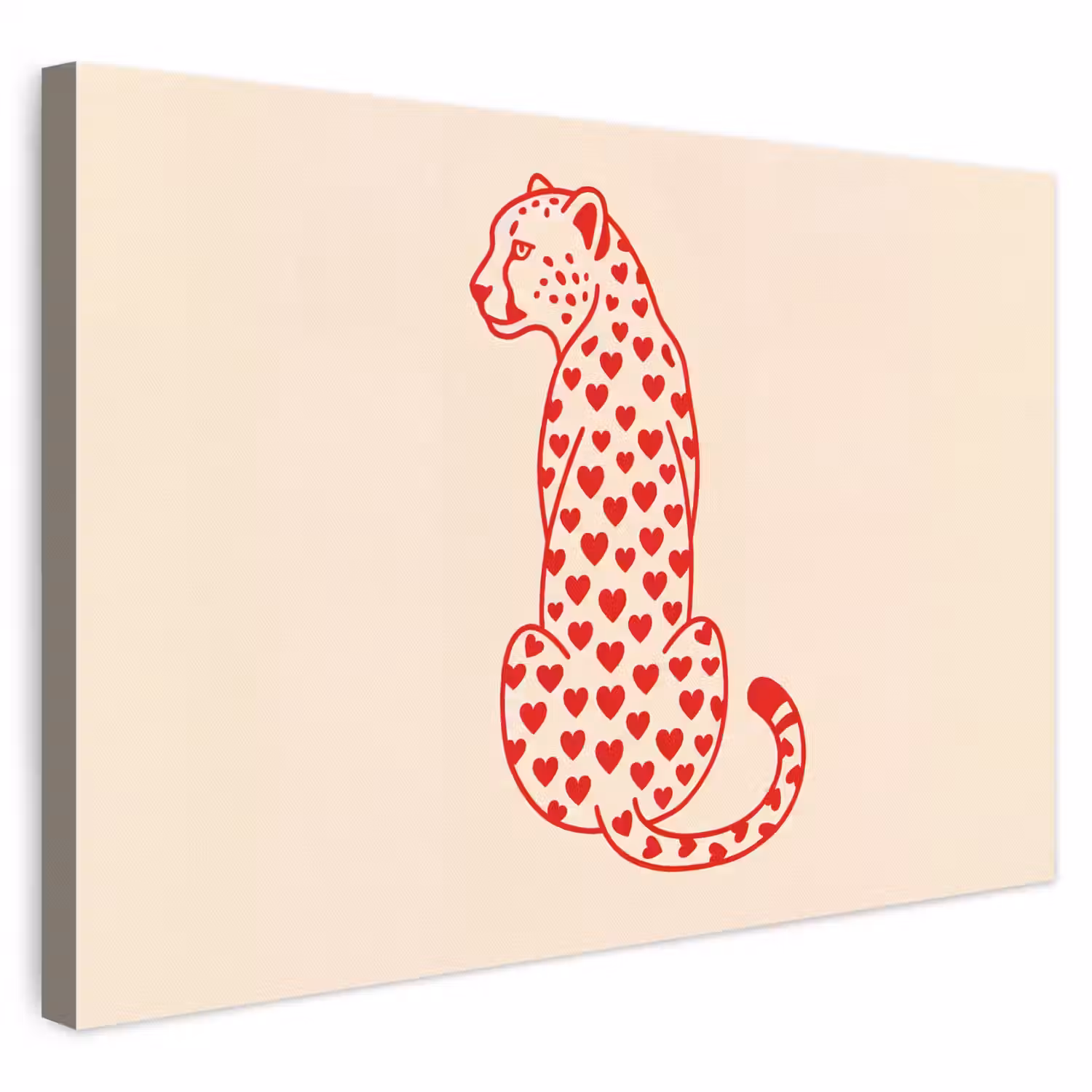 Kat - Harten - Dieren - Modern - Rood canvas 2cm klein -3d