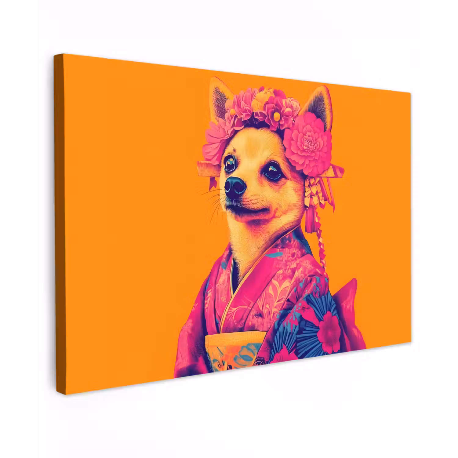 Kimono - Hondje - Bloemenkroon - Oranje canvas 2cm klein -z3d