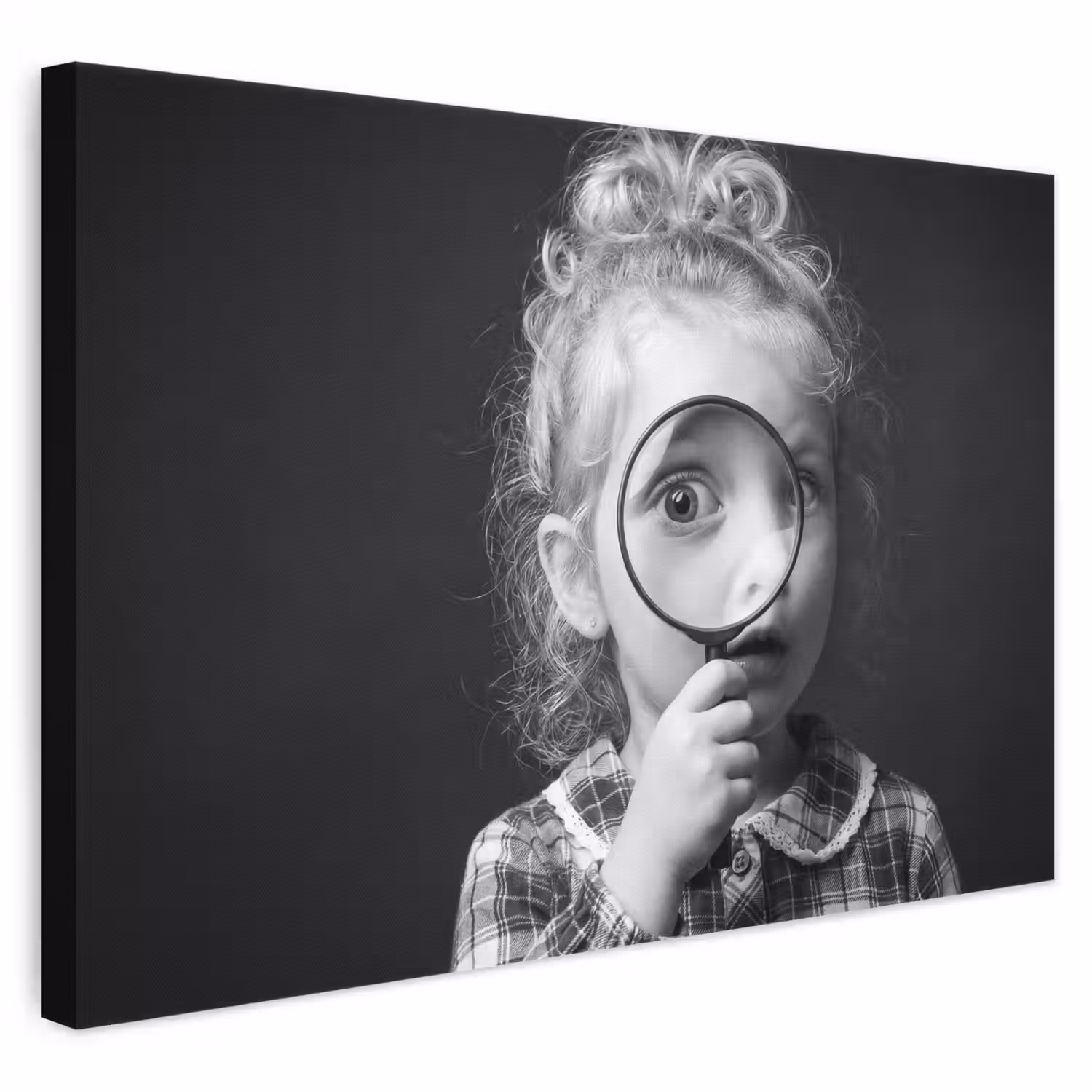 Kind - Vergrootglas - Portret - Zwart-wit canvas 2cm klein -3d