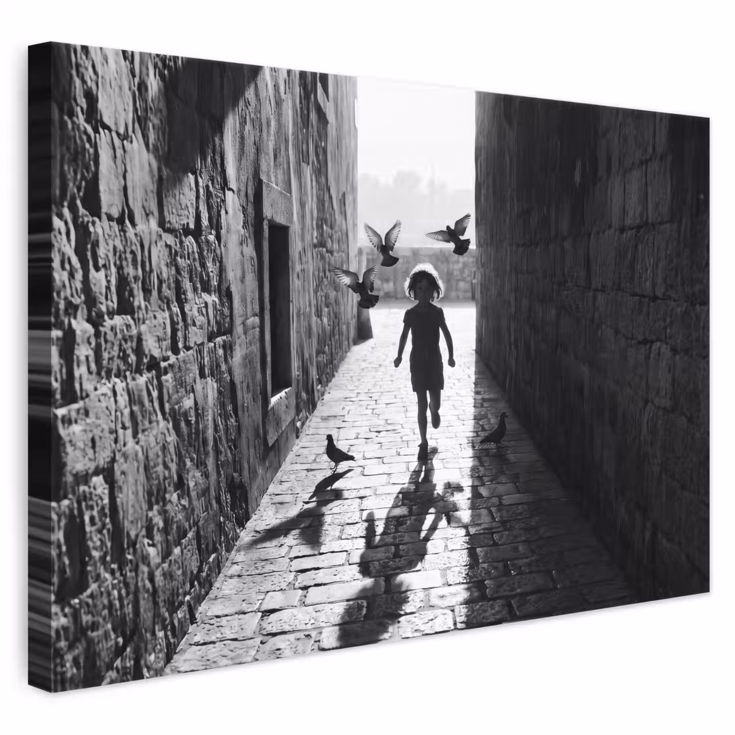 Kind - Vogel - Straat - Zwart-wit - Spelen canvas 2cm klein -3d