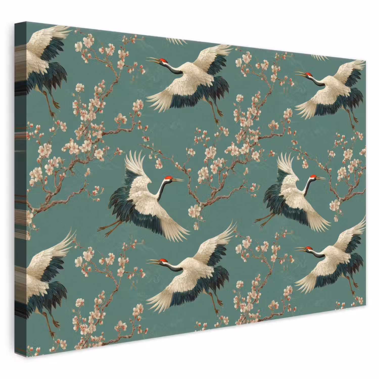 Kersenbloesem - Kraamvogels - Groen canvas 2cm klein 34 -3d