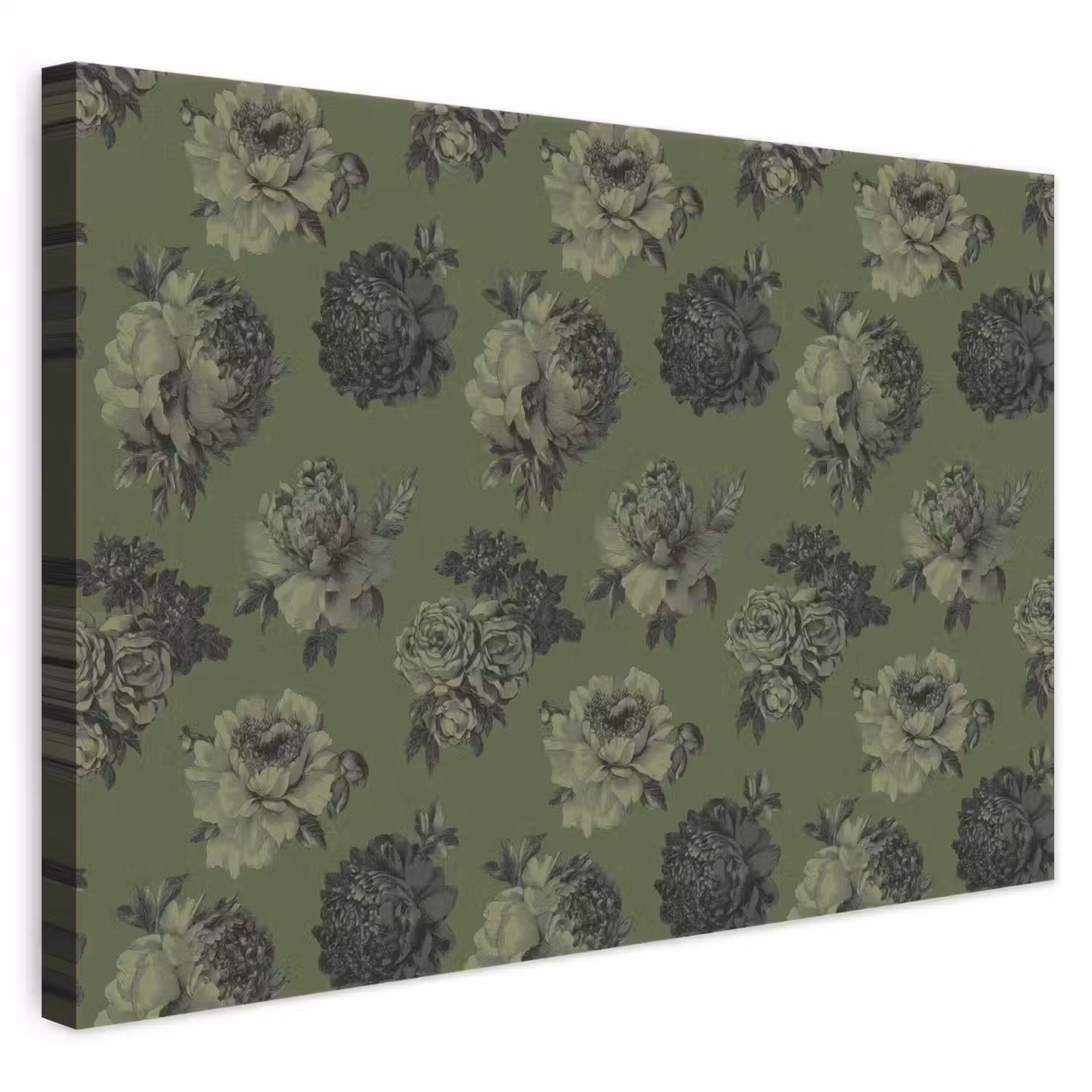 Klassiek - botanisch - Olijfgroen - Bloemen canvas 2cm klein 34 -3d