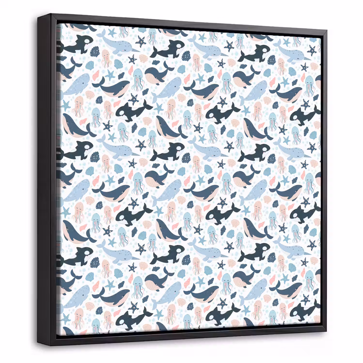Klein - Oceaan - Walvissen - Octopus Canvas met baklijst klein 1124 -threedimensional_3d_global