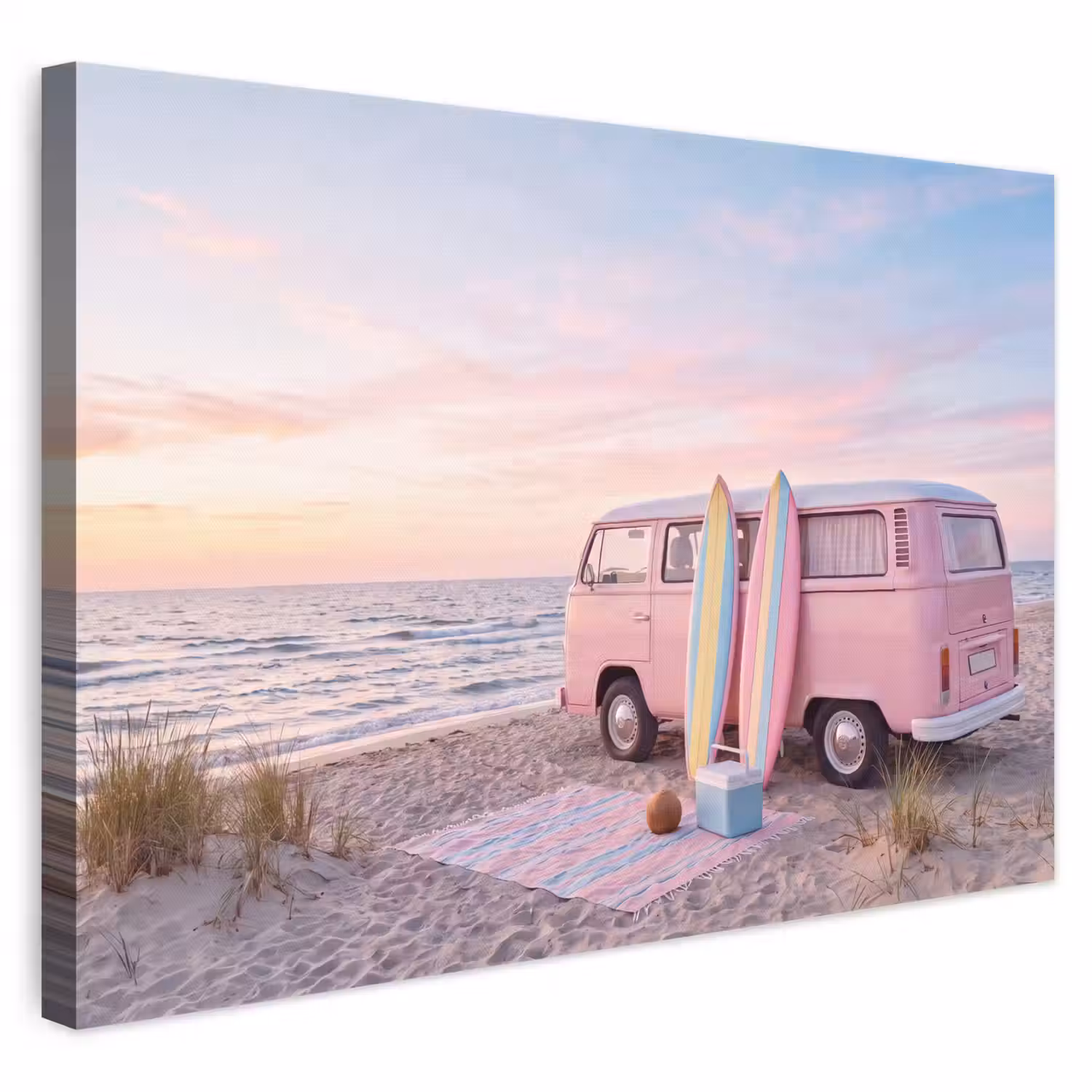Busje - Strand - Surfplank - Zomer - Roze canvas 2cm klein -3d