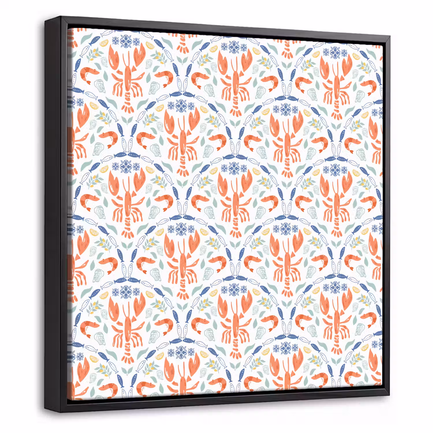 Kreeft - Patroon - Blauw Canvas met baklijst klein 1124 -threedimensional_3d_global
