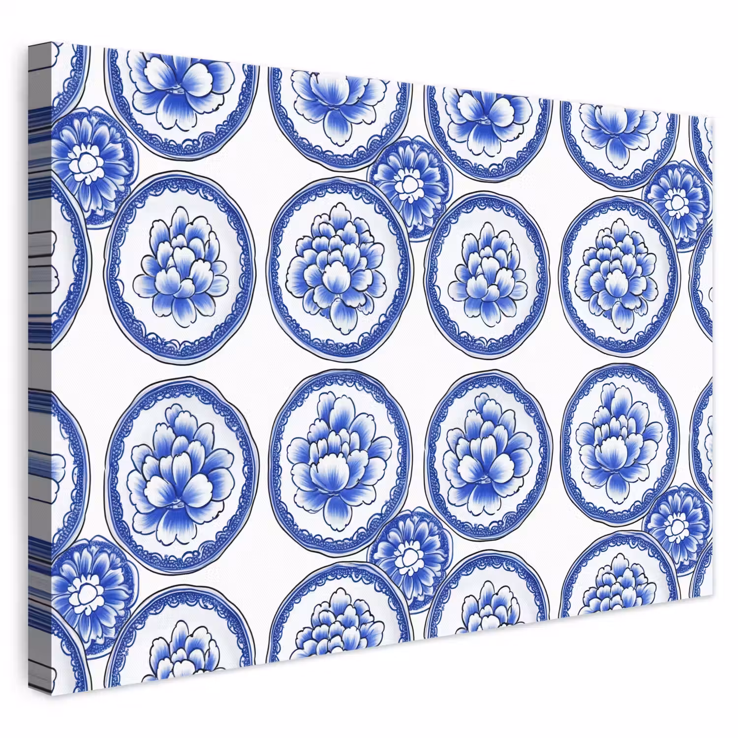 Cirkels - Bloemen - Blauw canvas 2cm klein 34 -3d