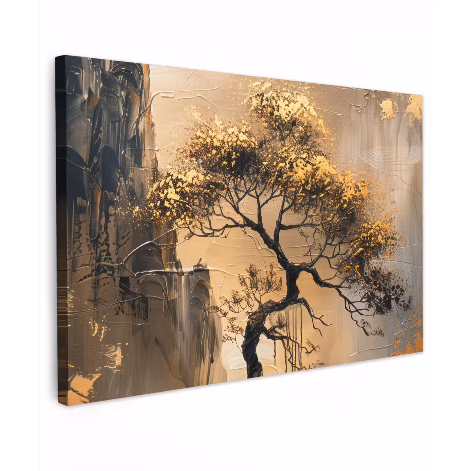 Kunst - Boom - Goud - Modern canvas 2cm klein -z3d