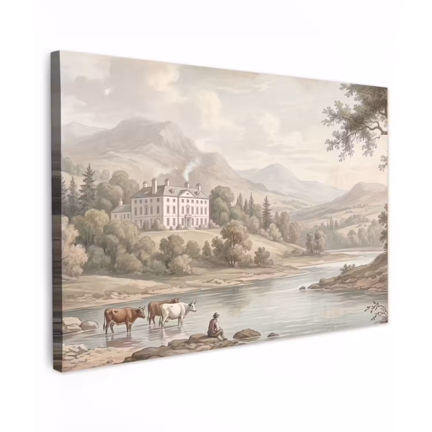 Landhuis - Rivier - Vee canvas 2cm klein -z3d