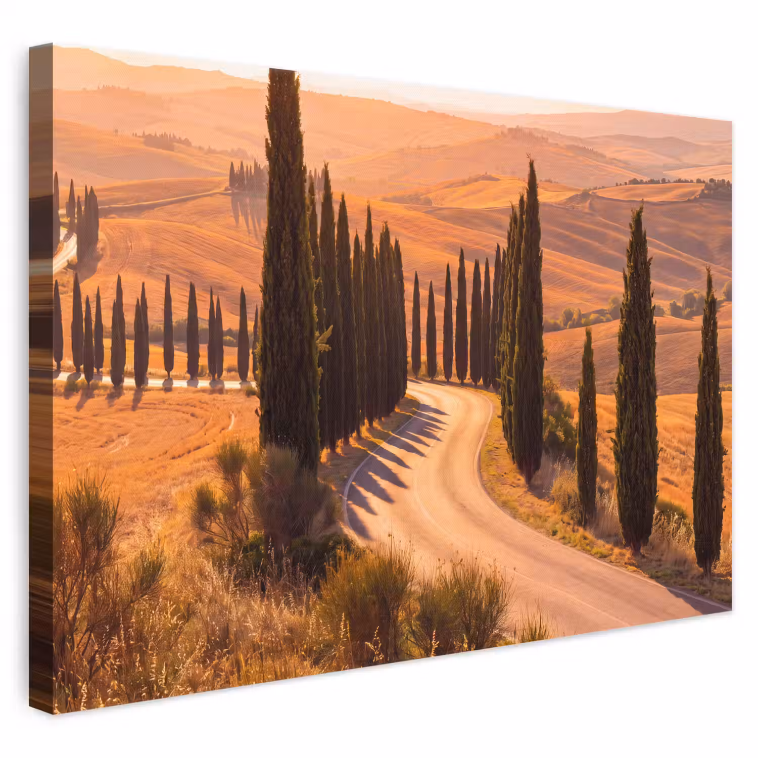 Landschap - Weg - Bomen - Natuur - Goud canvas 2cm klein -3d