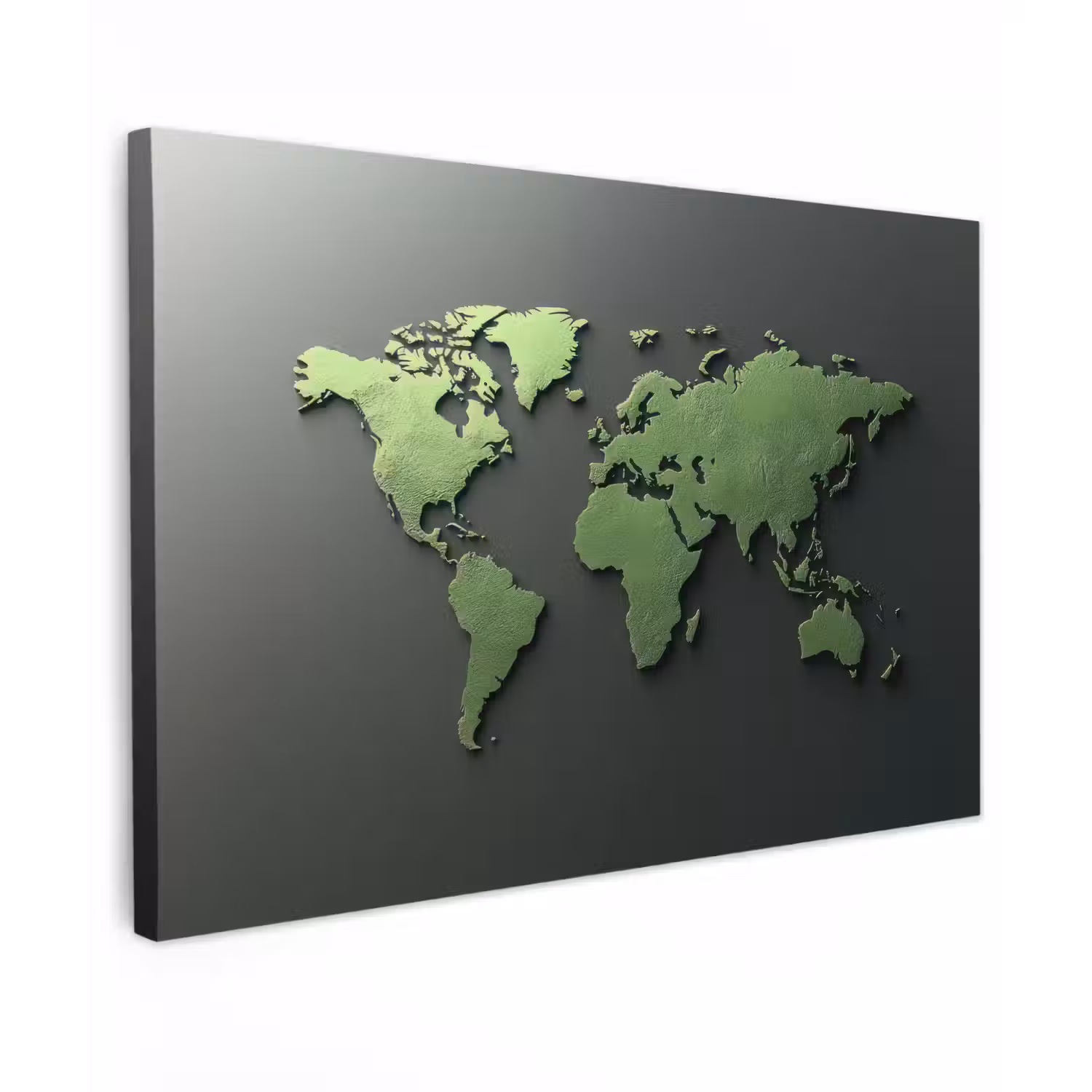 Leer - Groen - Wereldkaart canvas 2cm klein -z3d