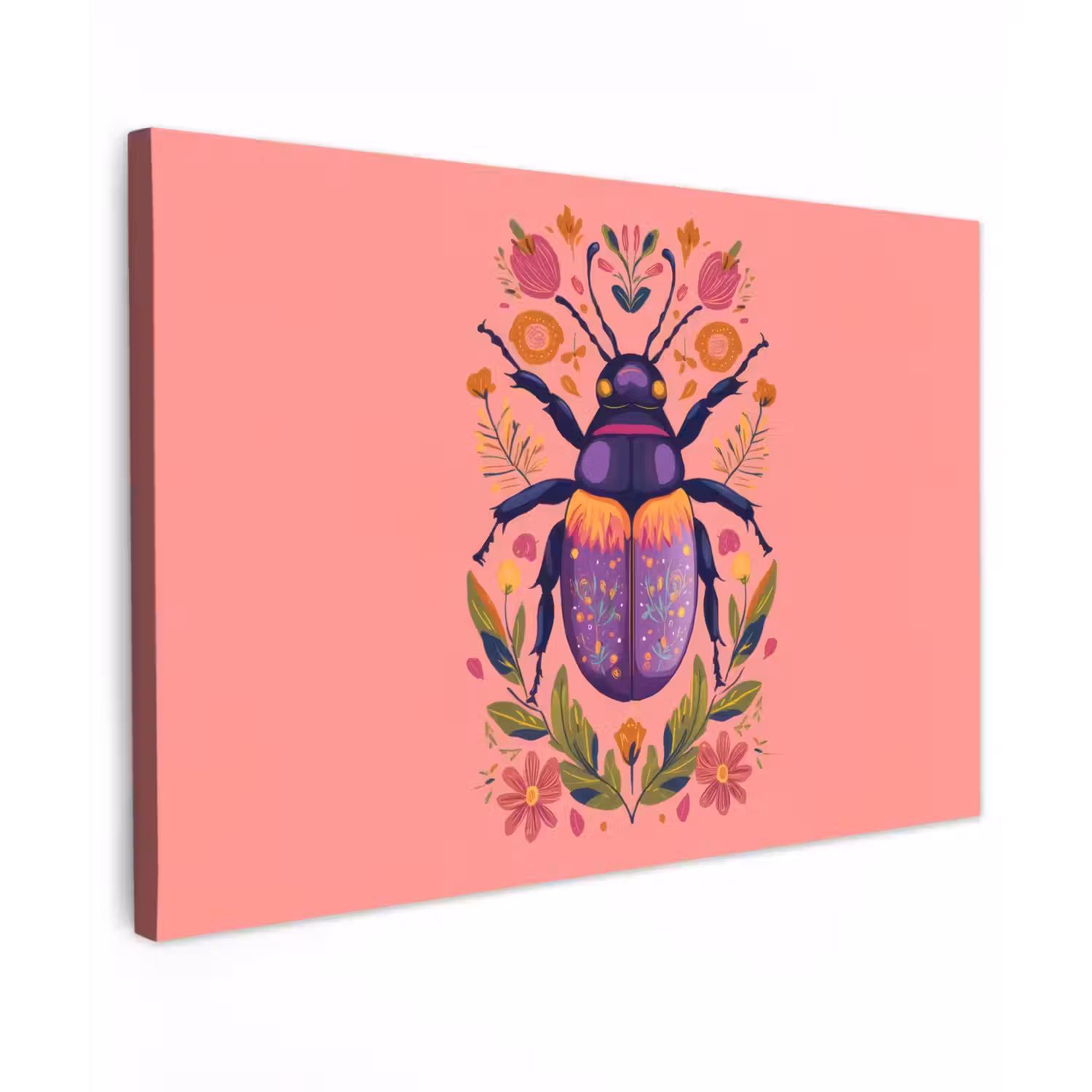 Paars - Kever - Stipjes - Bloemen canvas 2cm klein -z3d