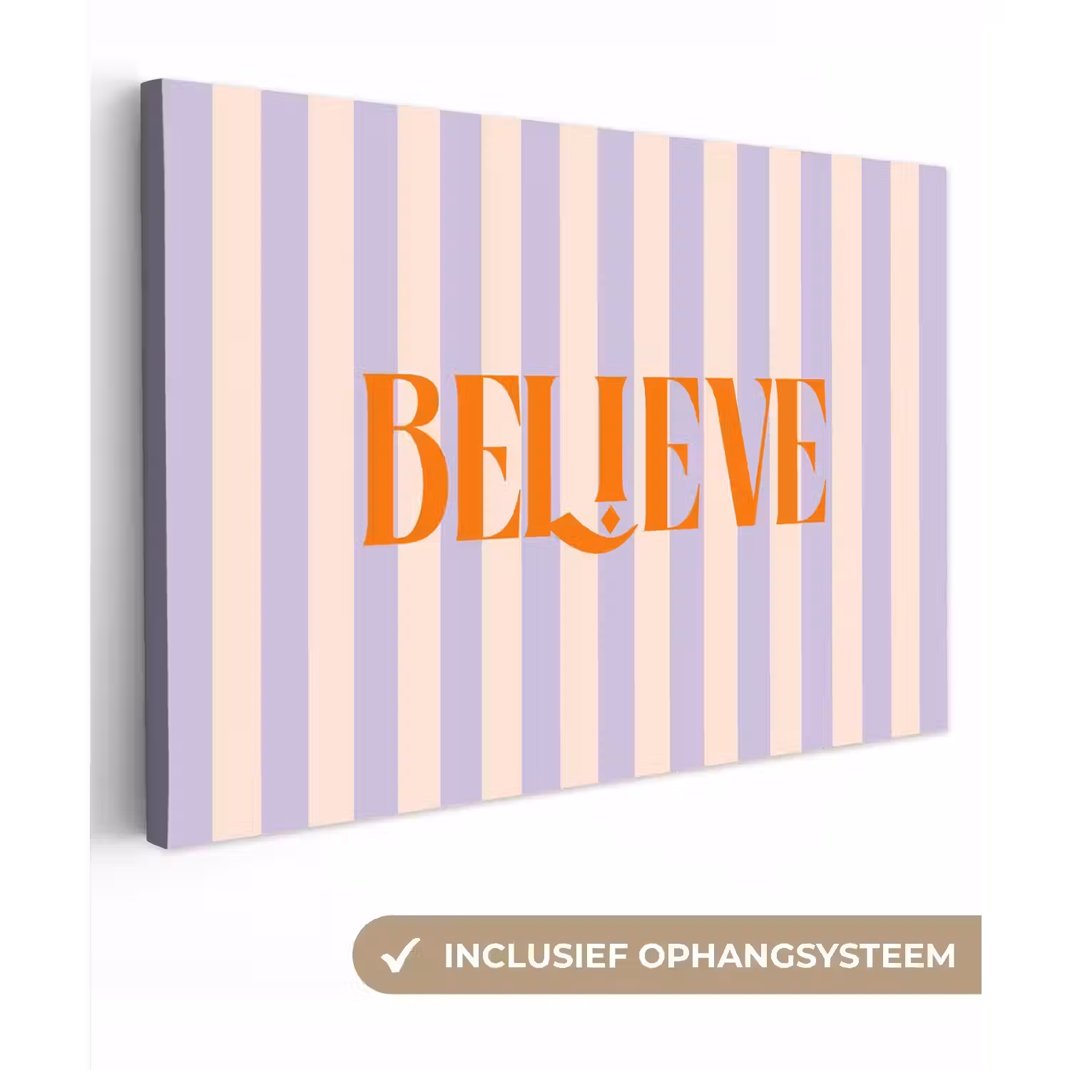 Lila - Oranje - Strepen - Believe canvas 2cm klein -3d