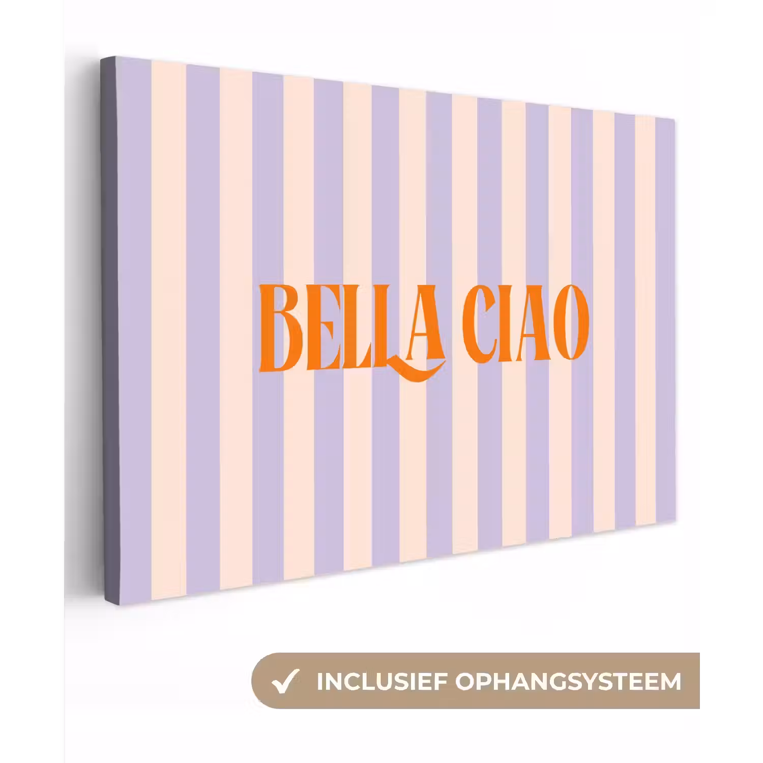 Lila - Oranje - Strepen - Bella Ciao canvas 2cm klein -3d