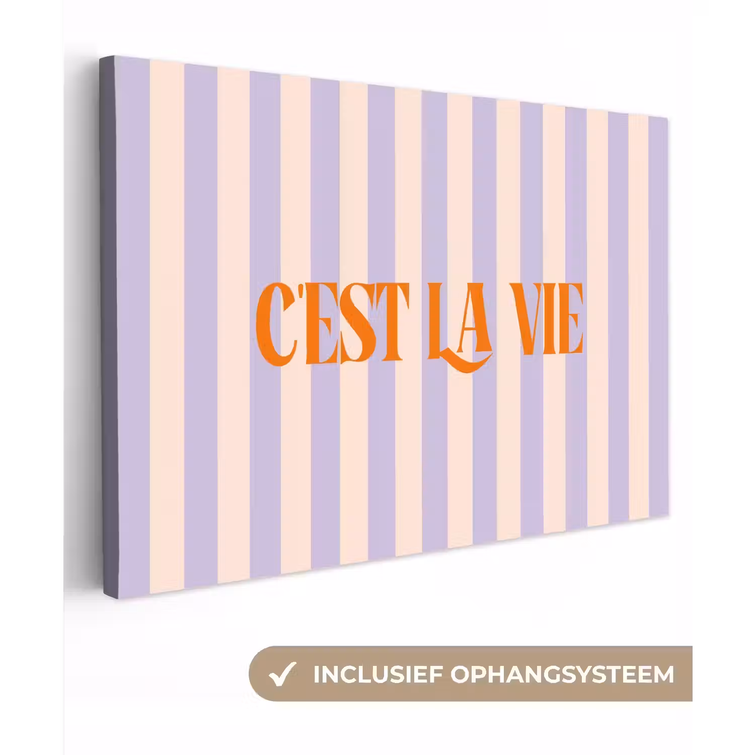 Lila - Oranje - Strepen - C'est La Vie canvas 2cm klein -3d