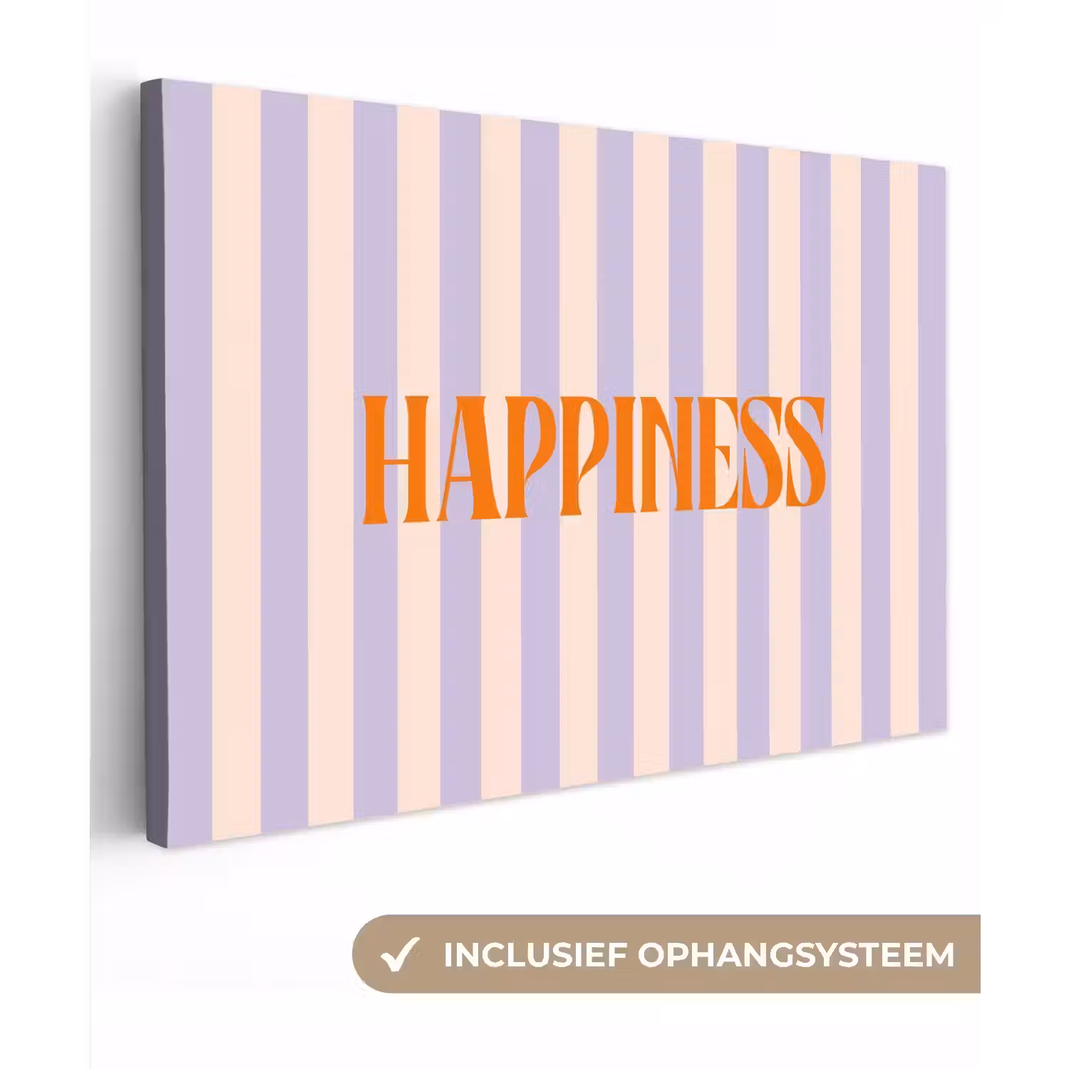 Lila - Oranje - Strepen - Happiness canvas 2cm klein -3d