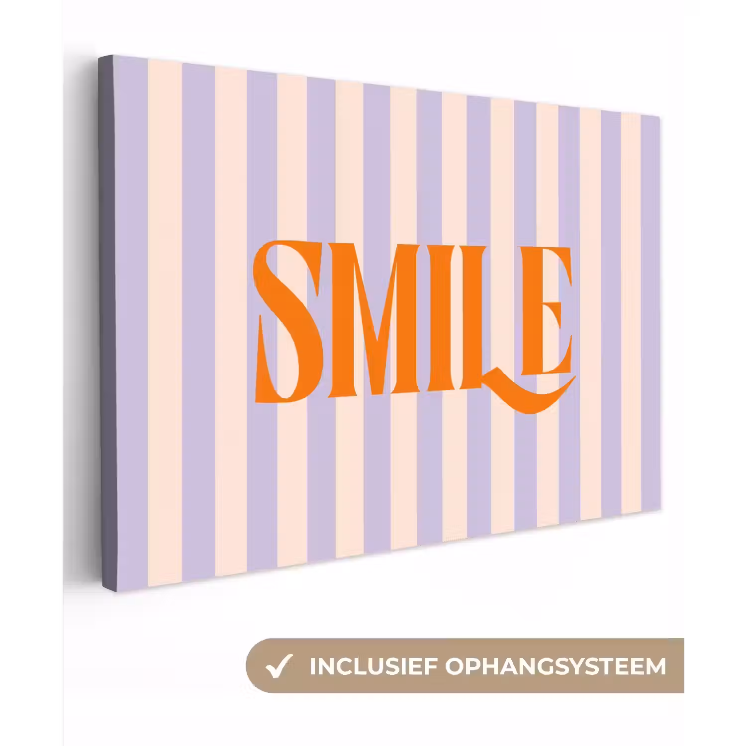 Lila - Oranje - Strepen - Smile canvas 2cm klein -3d