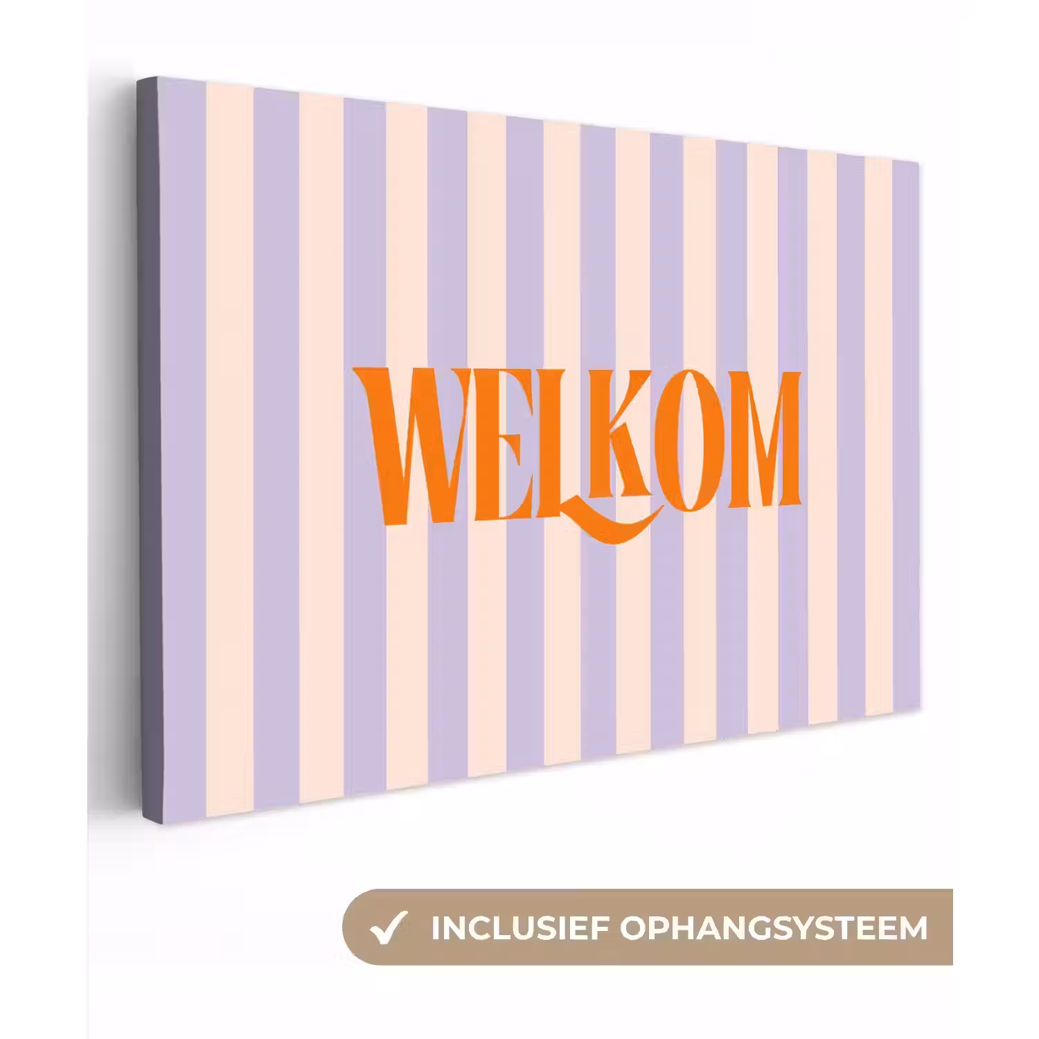 Lila - Oranje - Strepen - Welkom canvas 2cm klein -3d