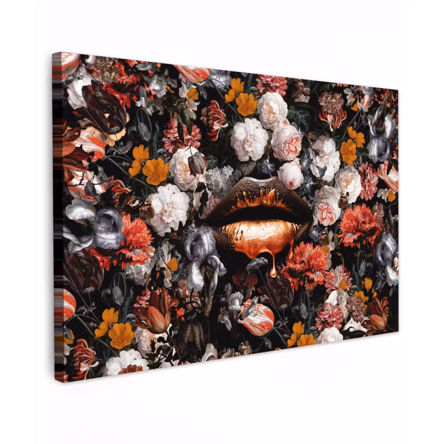 Lippen - Bloemen - Verf - Oranje - Kunst - Abstract - Oude meesters canvas 2cm klein -z3d
